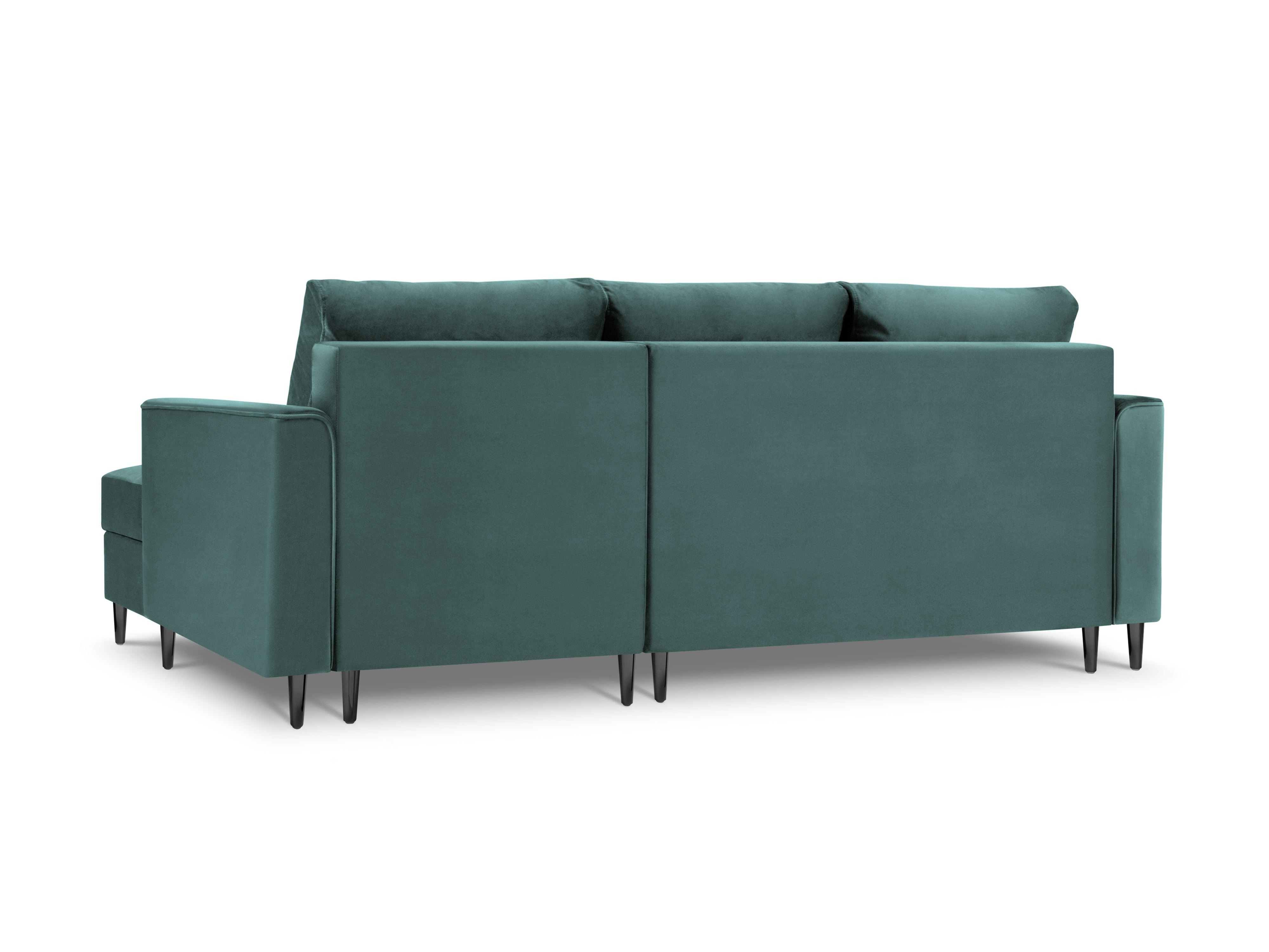Narożnik prawostronny aksamitny z funkcją spania CARTADERA petrol z czarną podstawą Mazzini Sofas Eye on Design