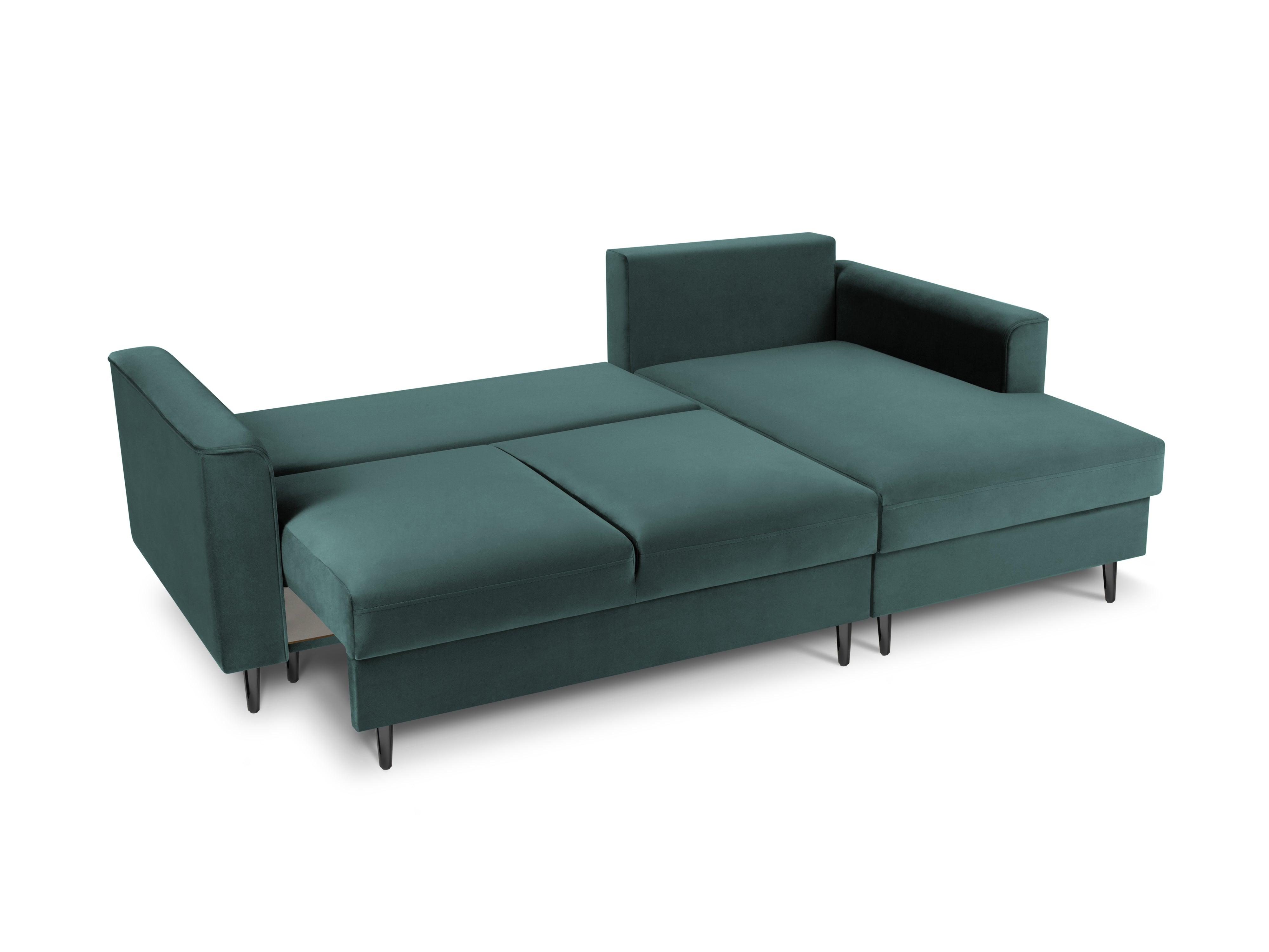 Narożnik prawostronny aksamitny z funkcją spania CARTADERA petrol z czarną podstawą Mazzini Sofas Eye on Design