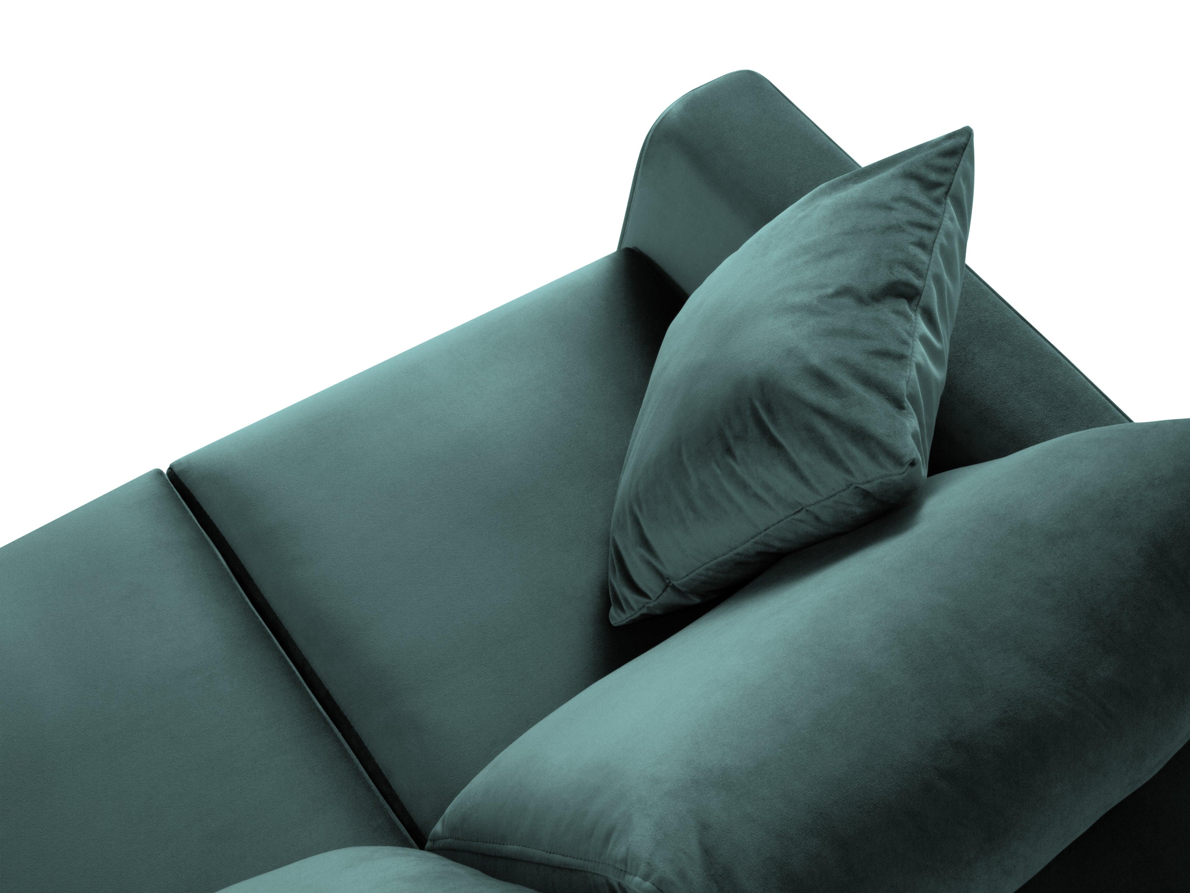 Narożnik prawostronny aksamitny z funkcją spania CARTADERA petrol z czarną podstawą Mazzini Sofas Eye on Design