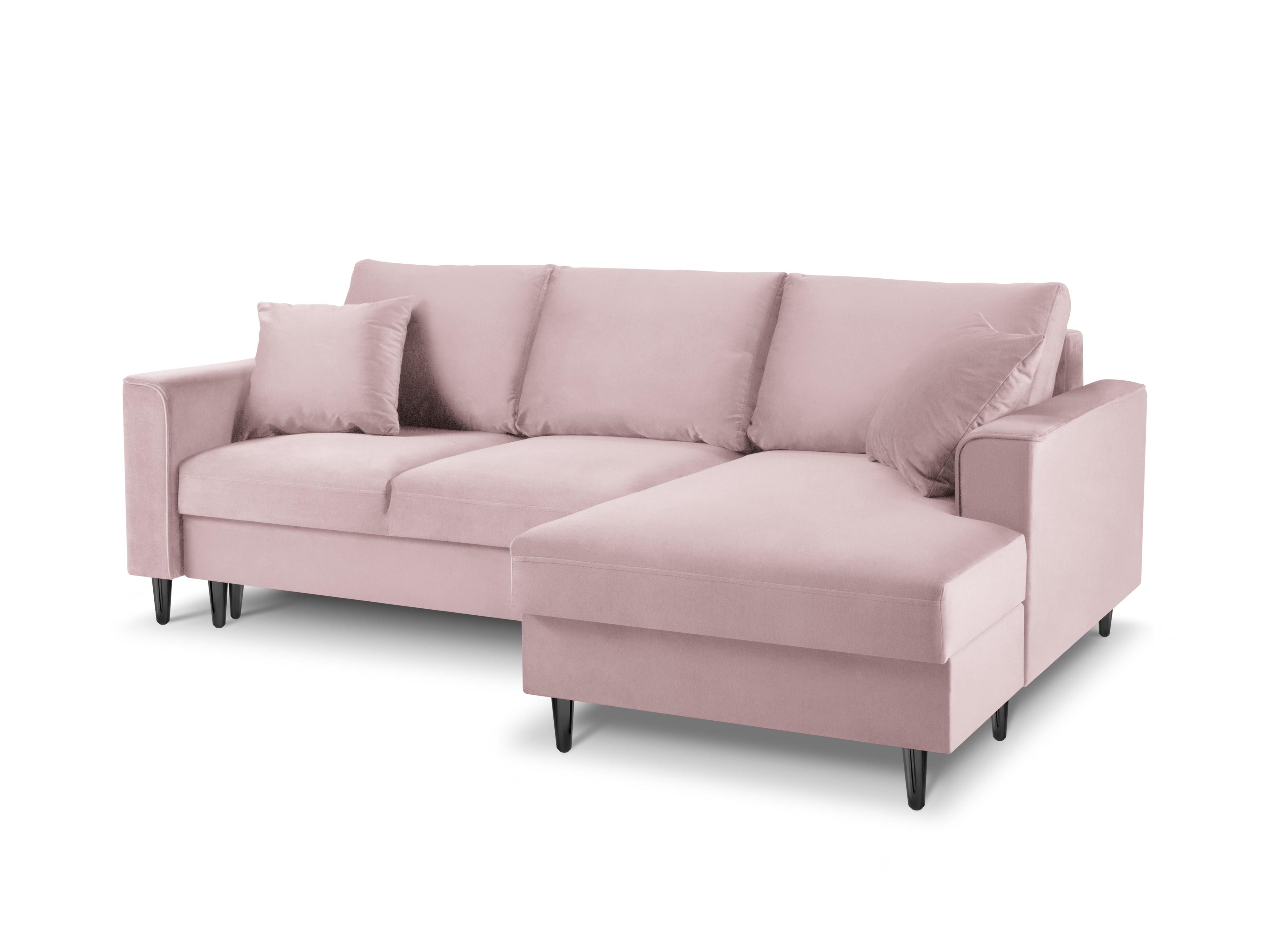 Narożnik prawostronny aksamitny z funkcją spania CARTADERA pudrowy róż z czarną podstawą Mazzini Sofas Eye on Design