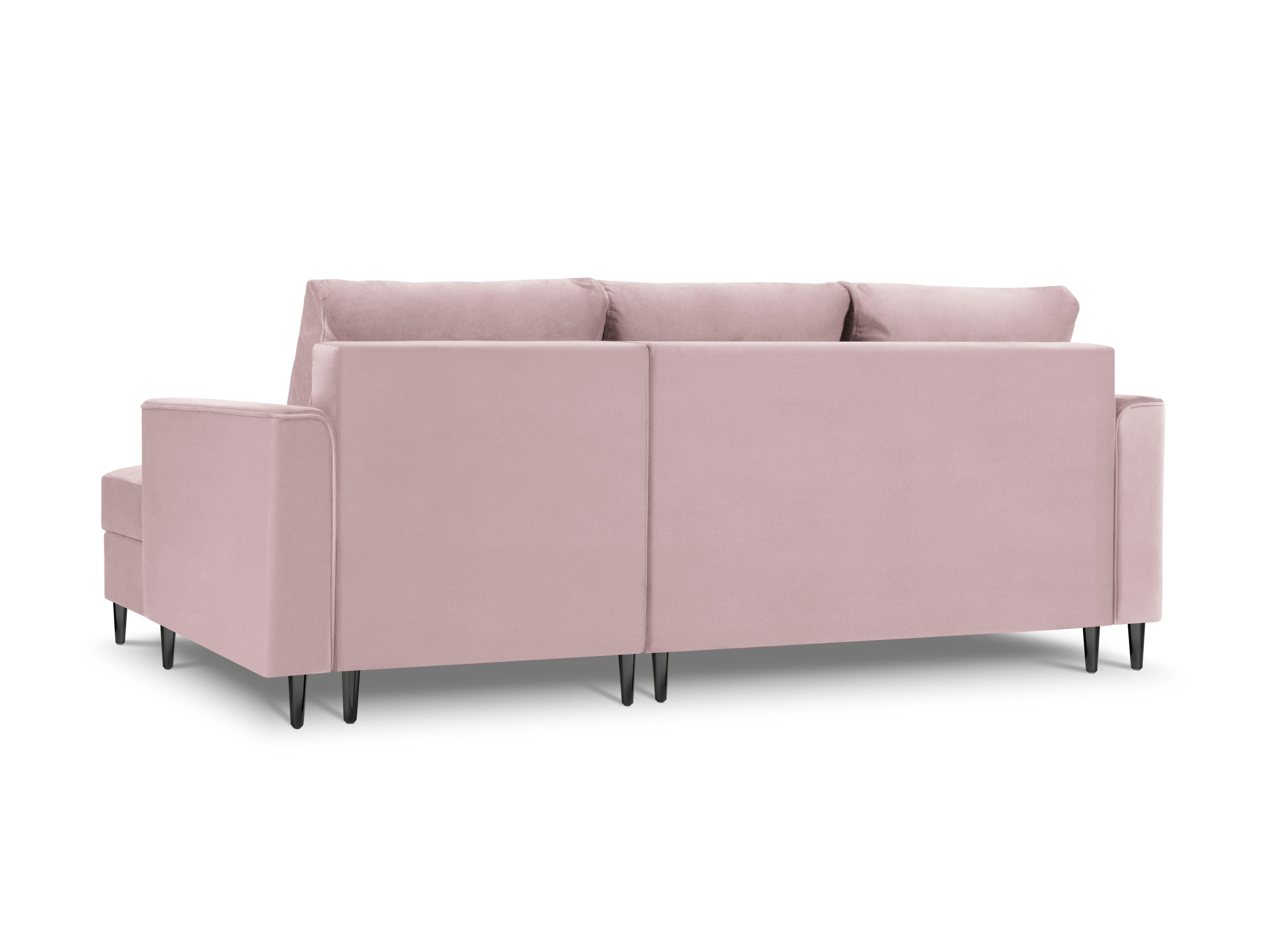 Narożnik prawostronny aksamitny z funkcją spania CARTADERA pudrowy róż z czarną podstawą Mazzini Sofas Eye on Design