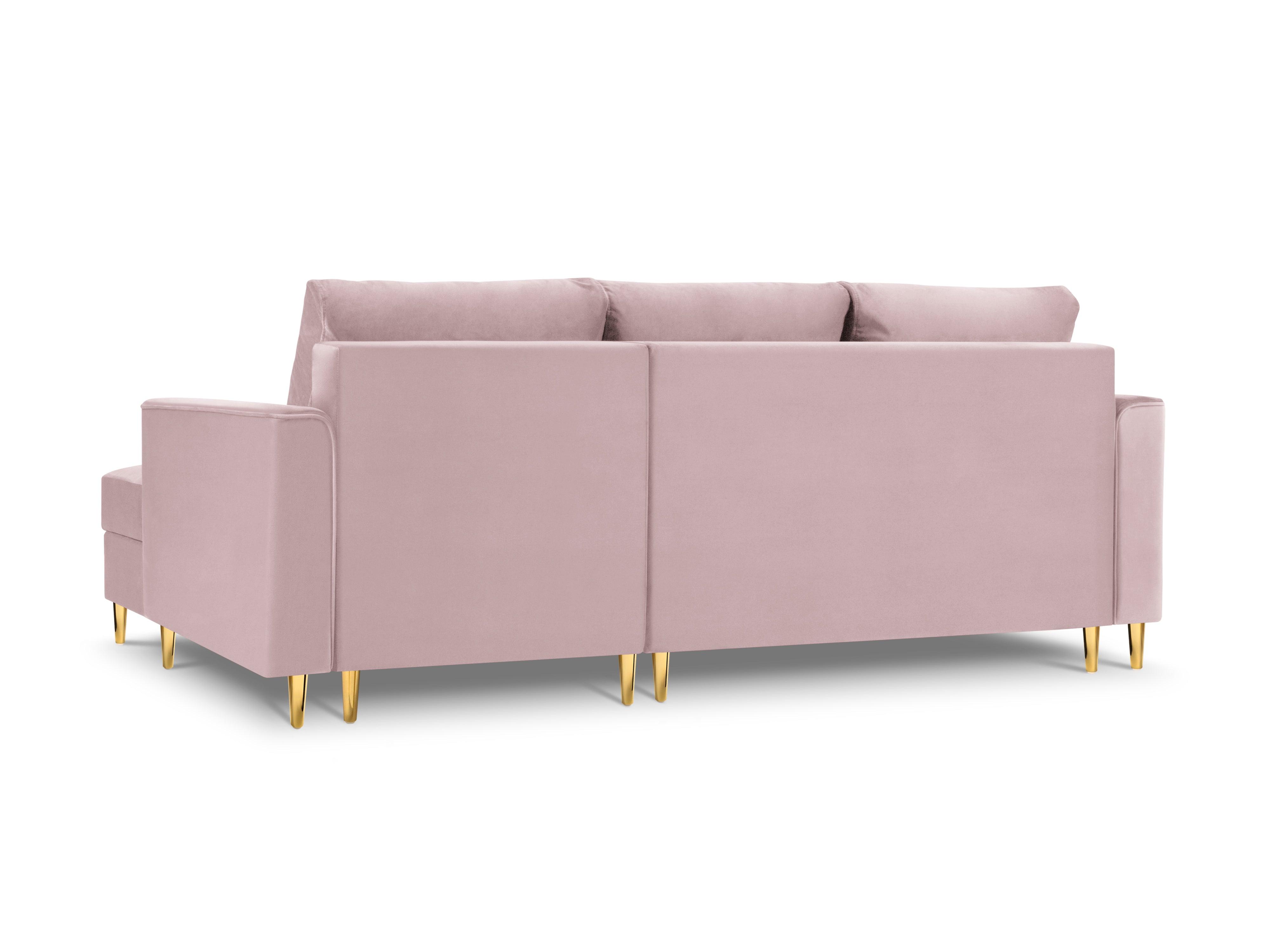 Narożnik prawostronny aksamitny z funkcją spania CARTADERA pudrowy róż ze złotą podstawą Mazzini Sofas Eye on Design