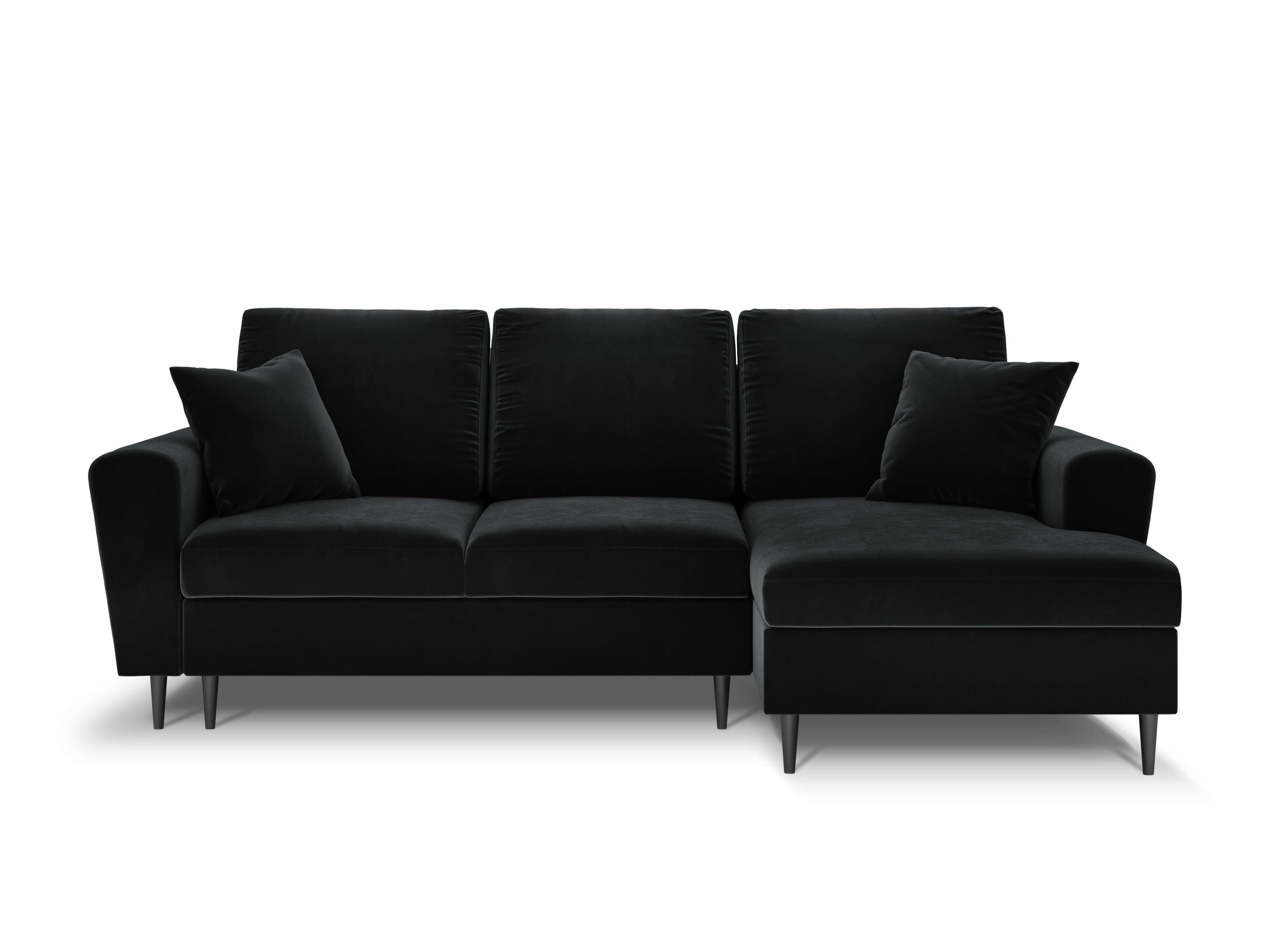 Narożnik prawostronny aksamitny z funkcją spania KYOTO czarny z czarną podstawą Cosmopolitan Design Eye on Design