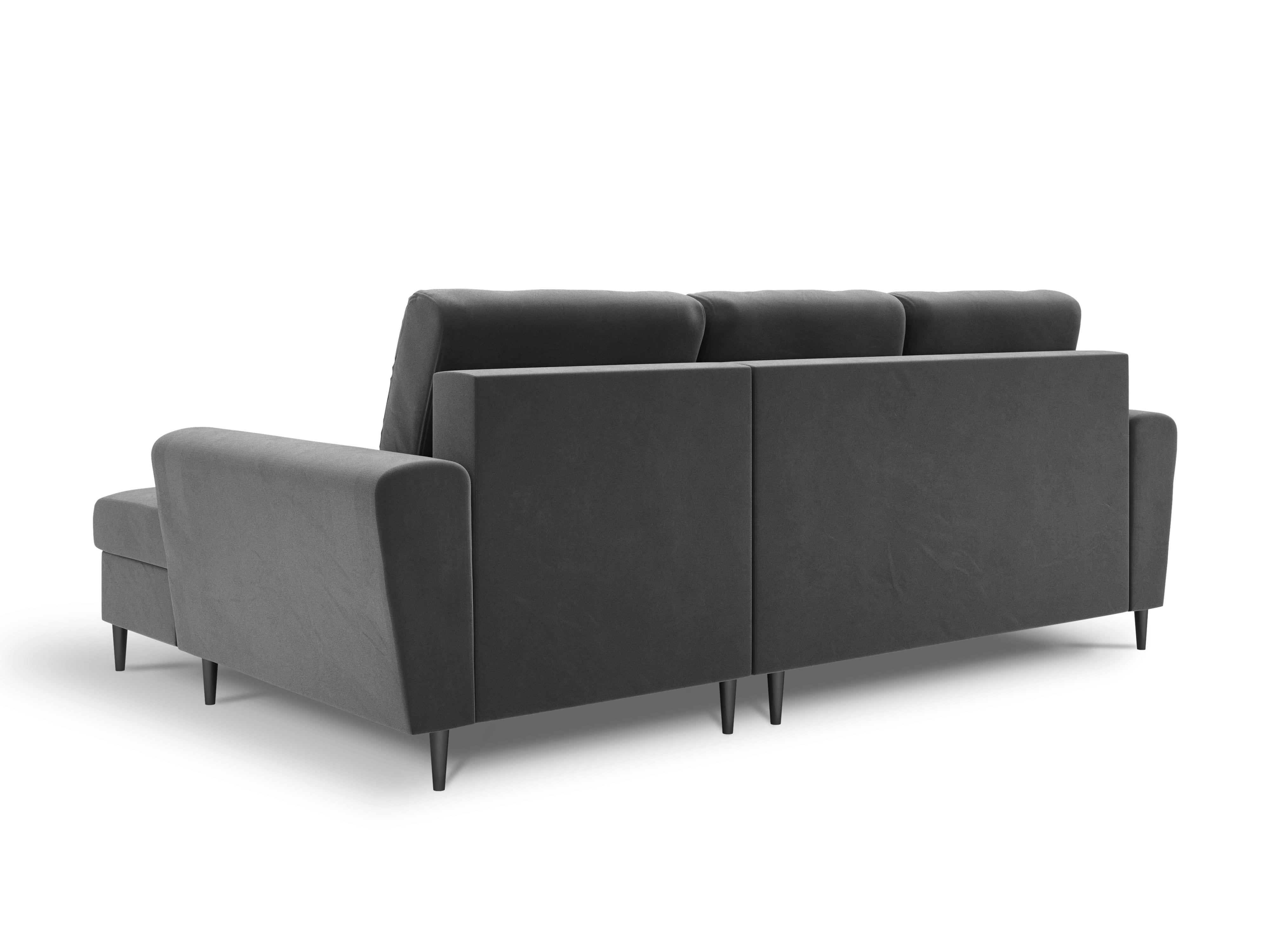 Narożnik prawostronny aksamitny z funkcją spania KYOTO jasnoszary z czarną podstawą Cosmopolitan Design Eye on Design