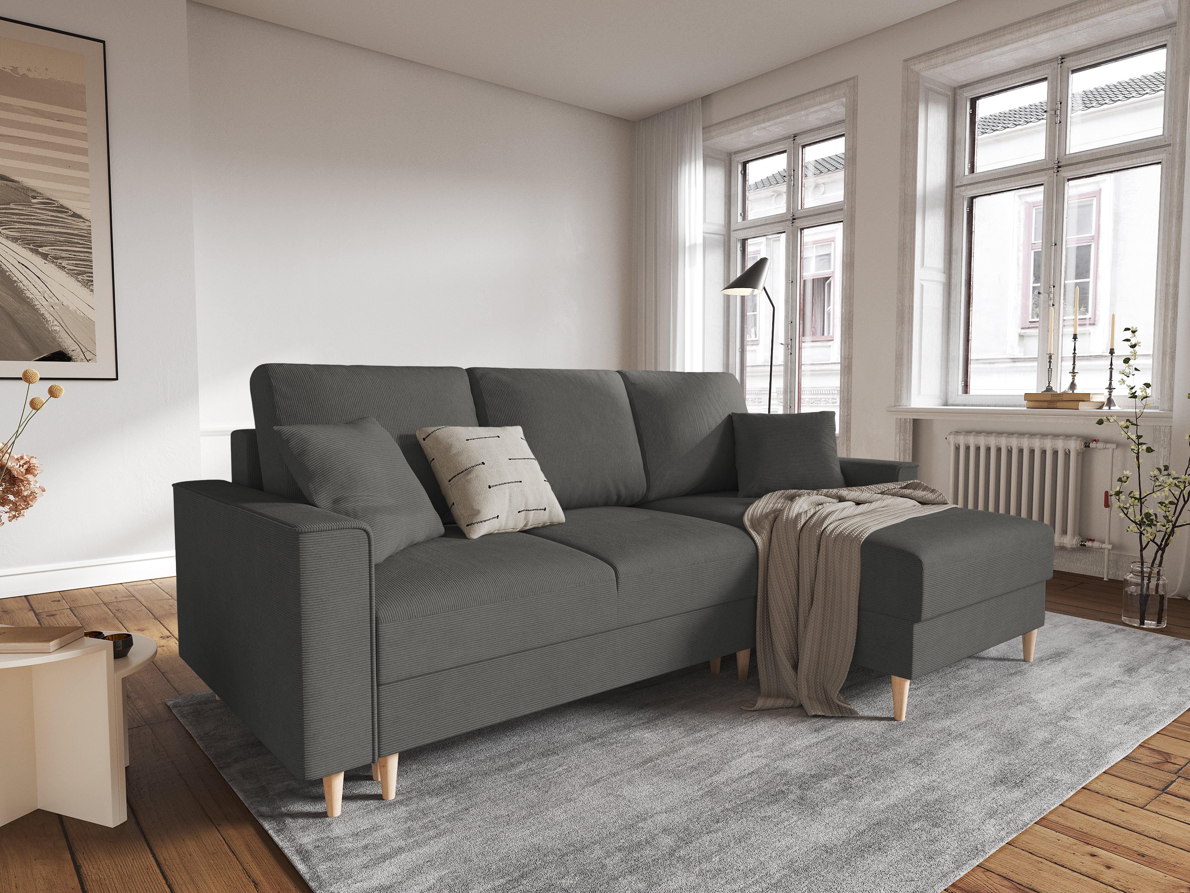 Narożnik prawostronny sztruksowy z funkcją spania CARTADERA ciemnoszary Mazzini Sofas Eye on Design