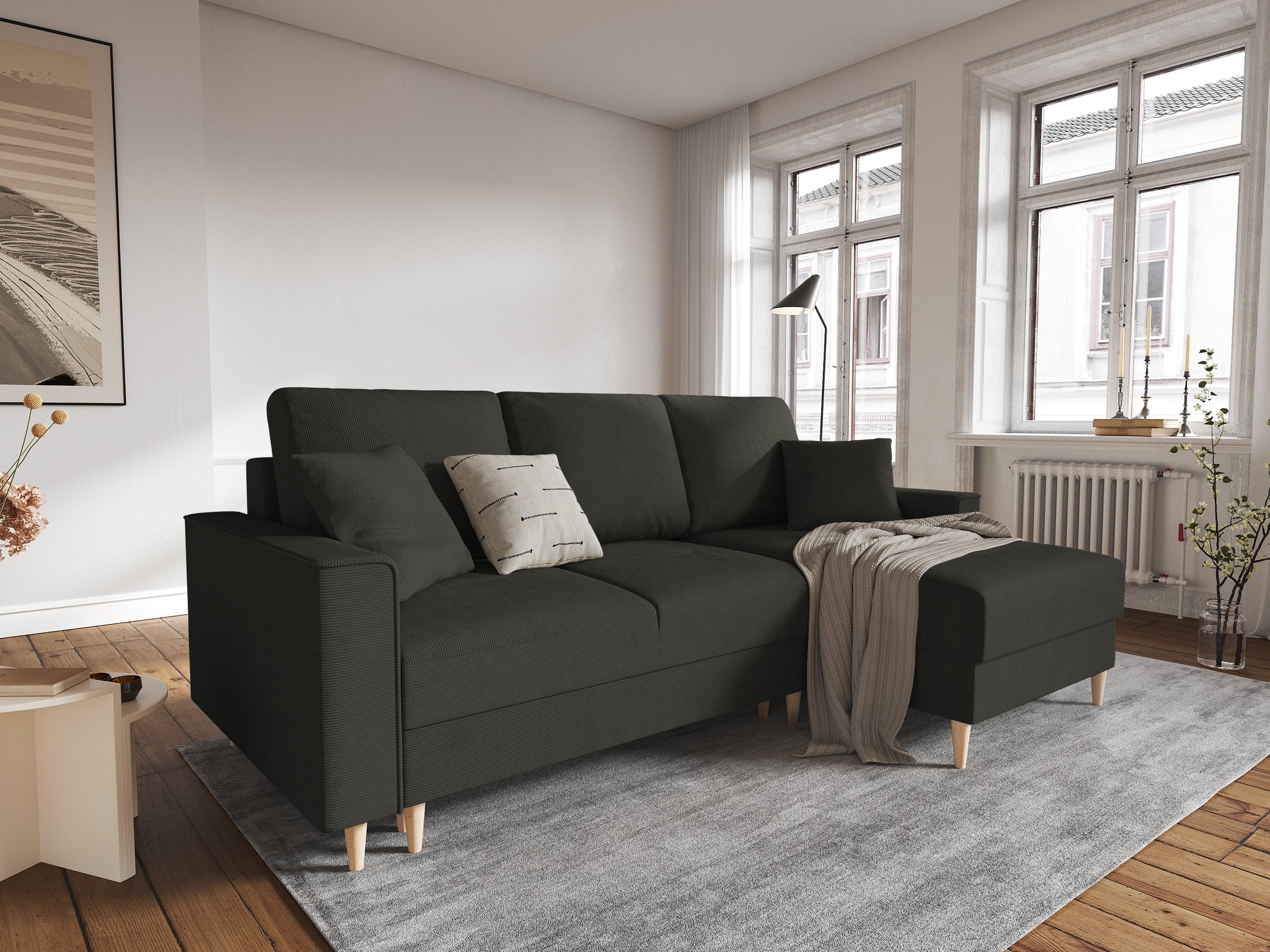 Narożnik prawostronny sztruksowy z funkcją spania CARTADERA czarny Mazzini Sofas Eye on Design