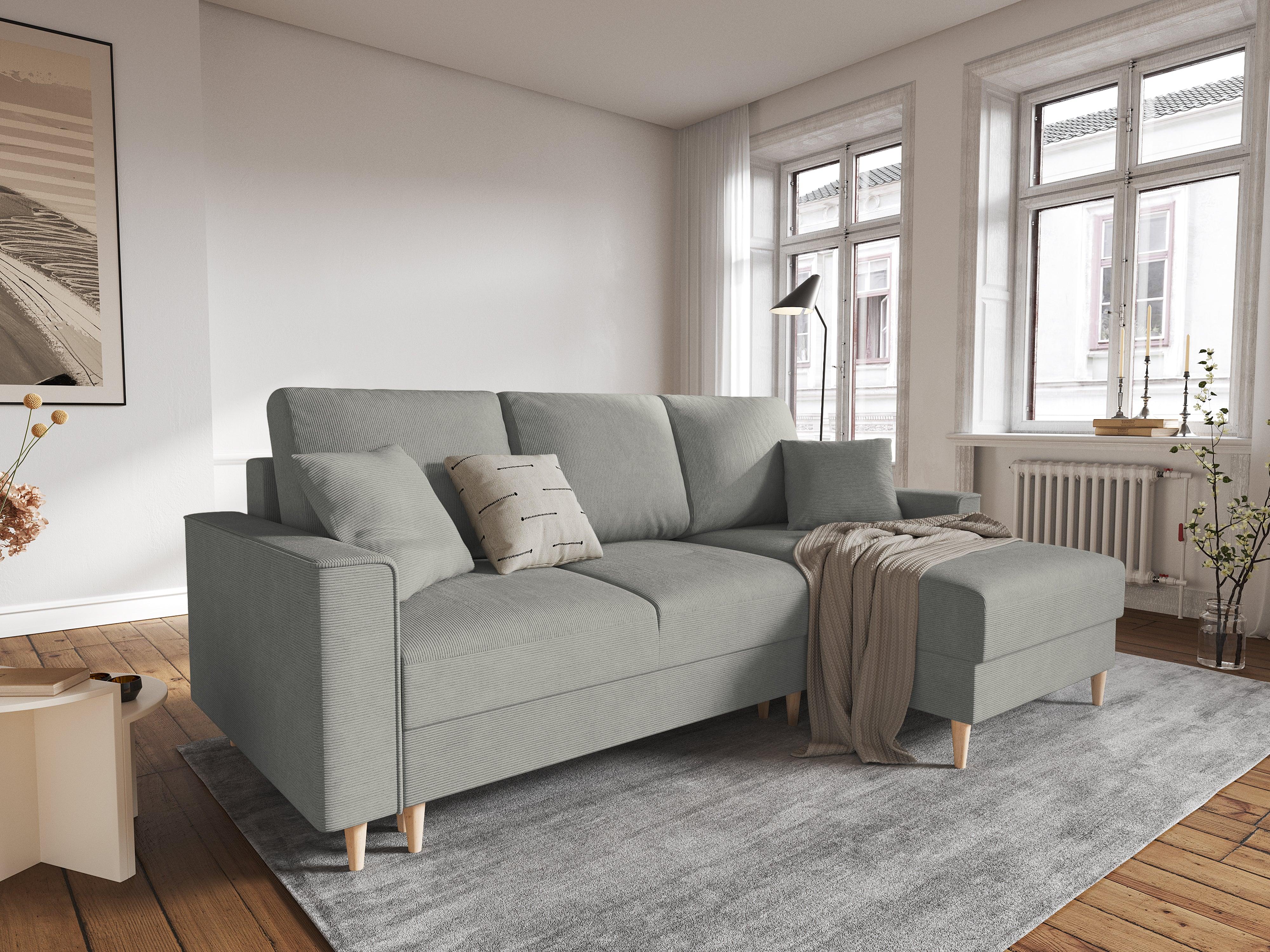 Narożnik prawostronny sztruksowy z funkcją spania CARTADERA jasnoszary Mazzini Sofas Eye on Design