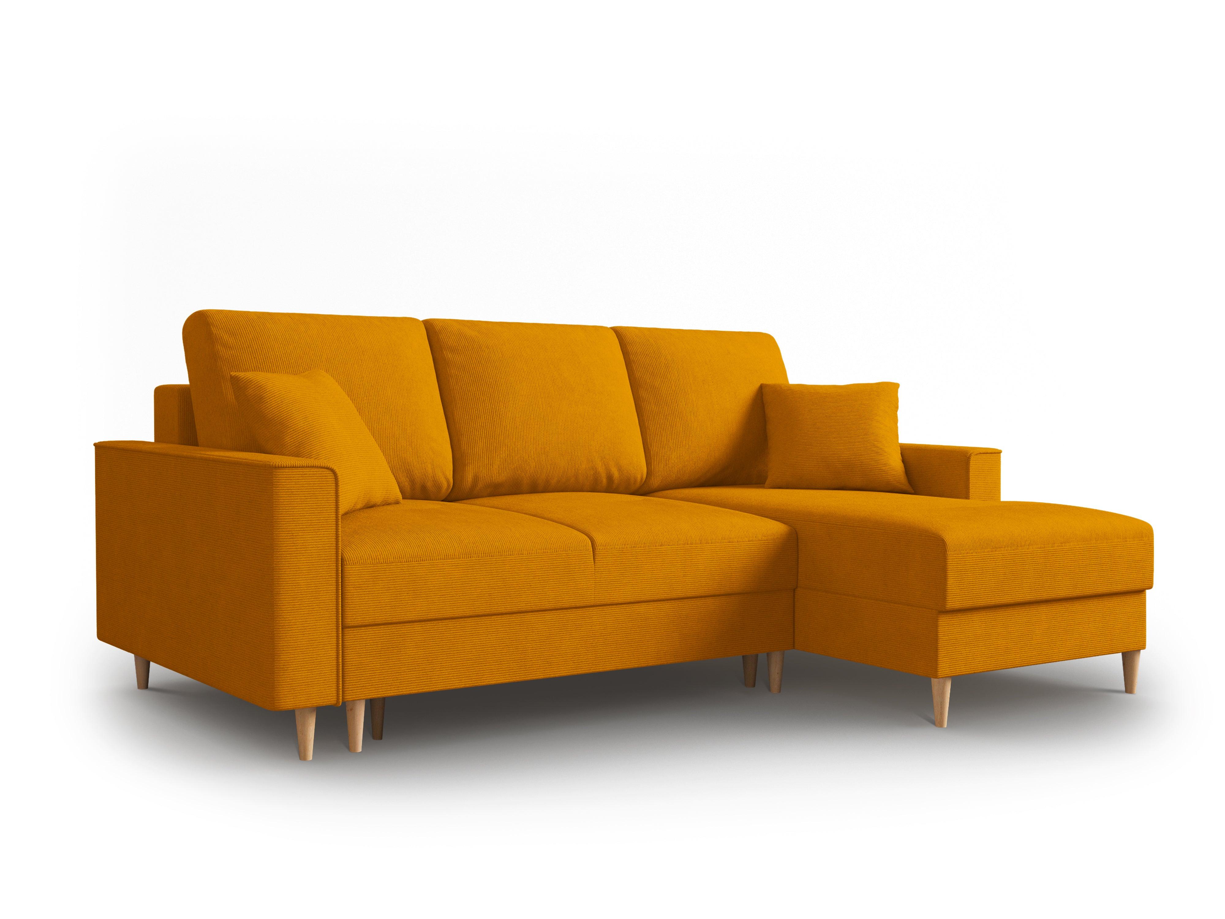 Narożnik prawostronny sztruksowy z funkcją spania CARTADERA musztardowy Mazzini Sofas Eye on Design