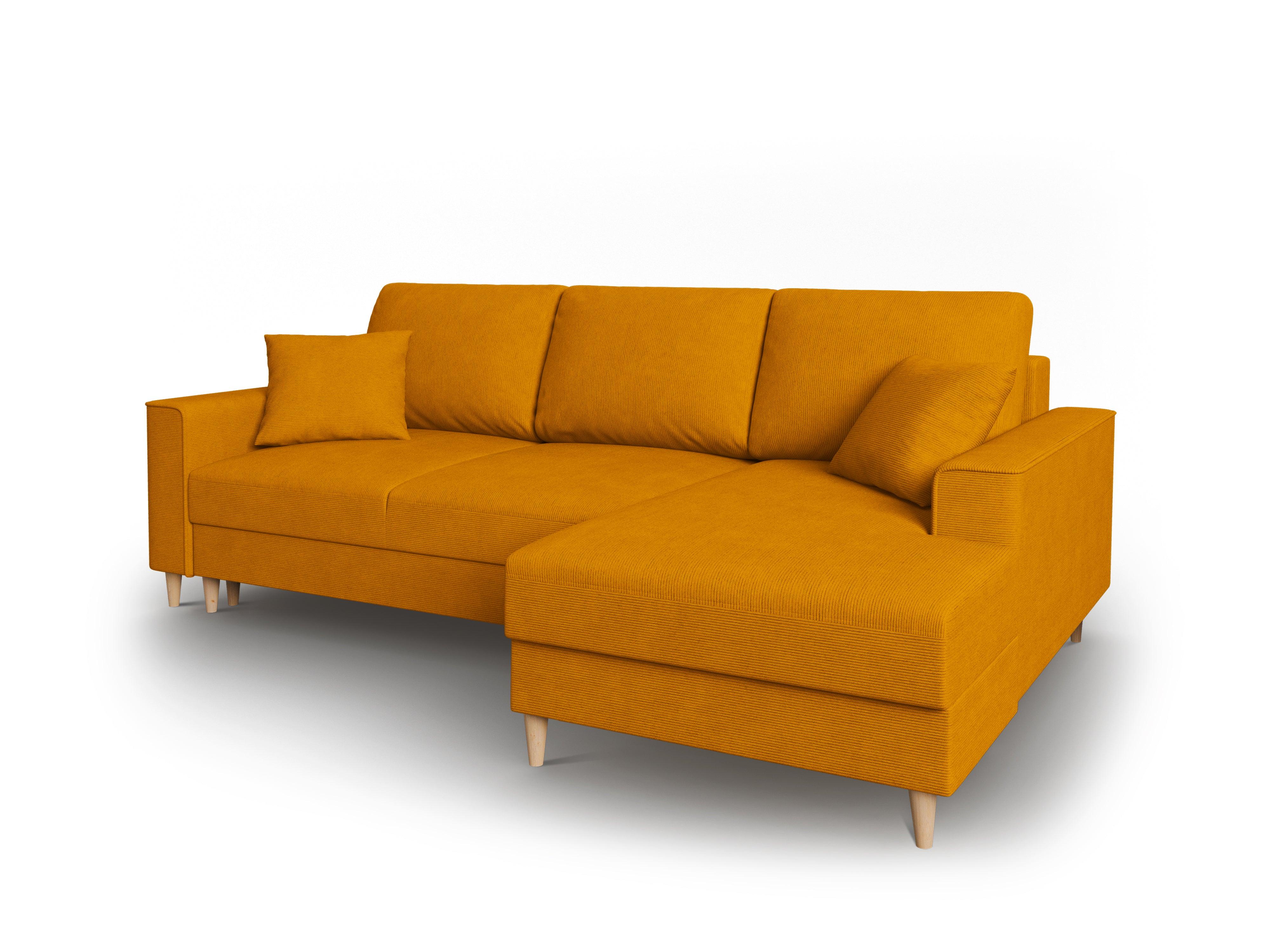 Narożnik prawostronny sztruksowy z funkcją spania CARTADERA musztardowy Mazzini Sofas Eye on Design