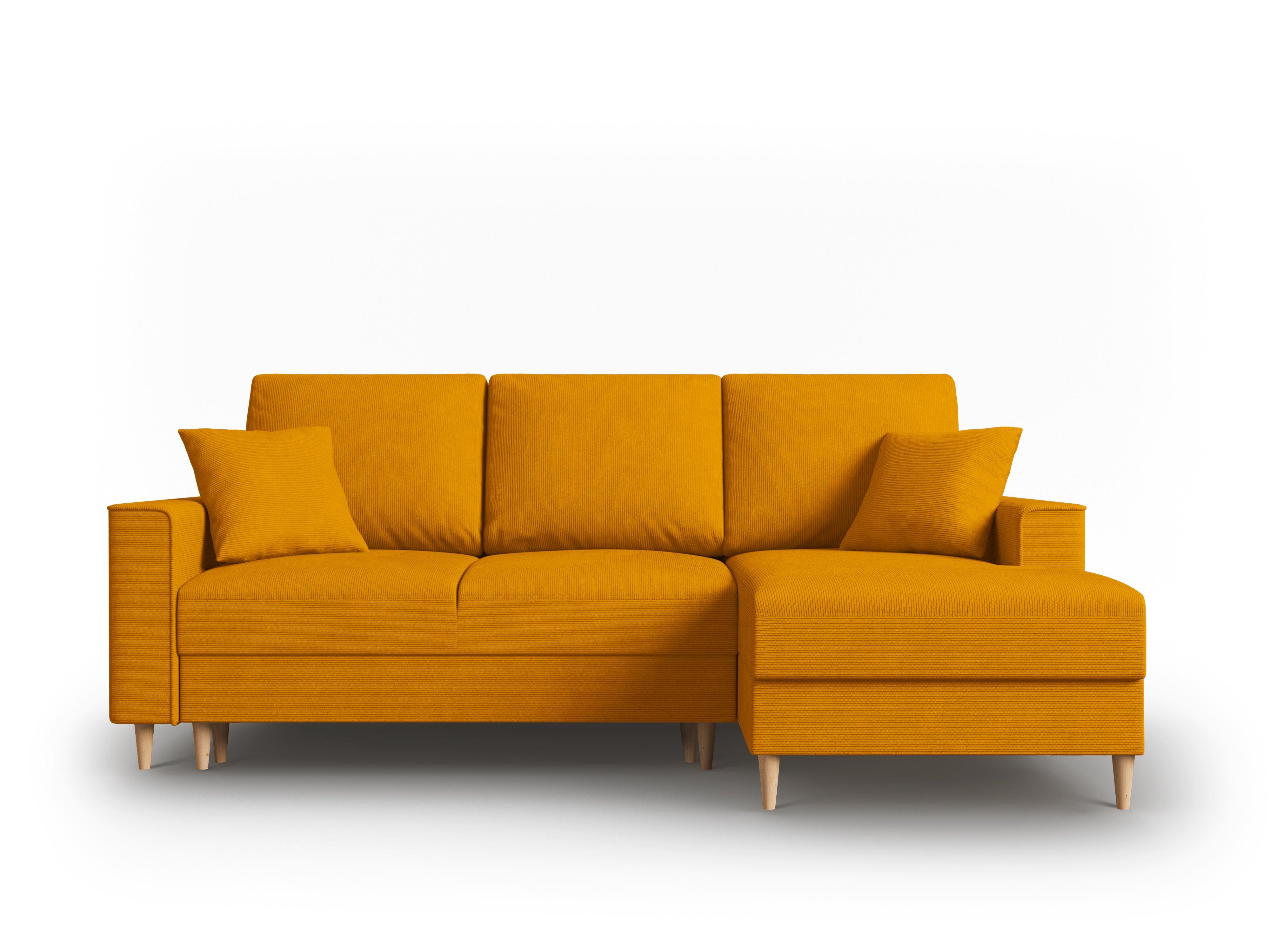 Narożnik prawostronny sztruksowy z funkcją spania CARTADERA musztardowy Mazzini Sofas Eye on Design
