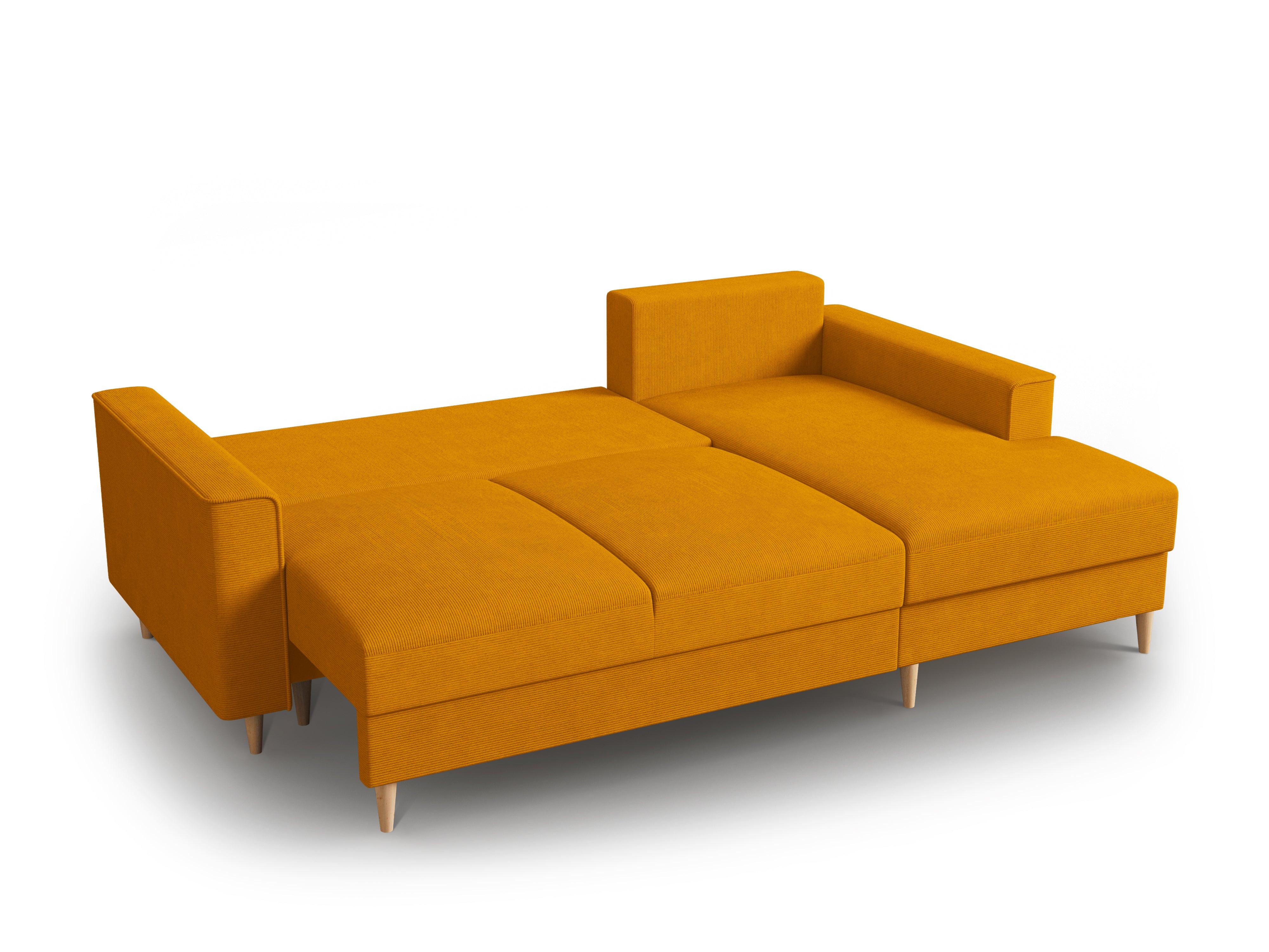 Narożnik prawostronny sztruksowy z funkcją spania CARTADERA musztardowy Mazzini Sofas Eye on Design