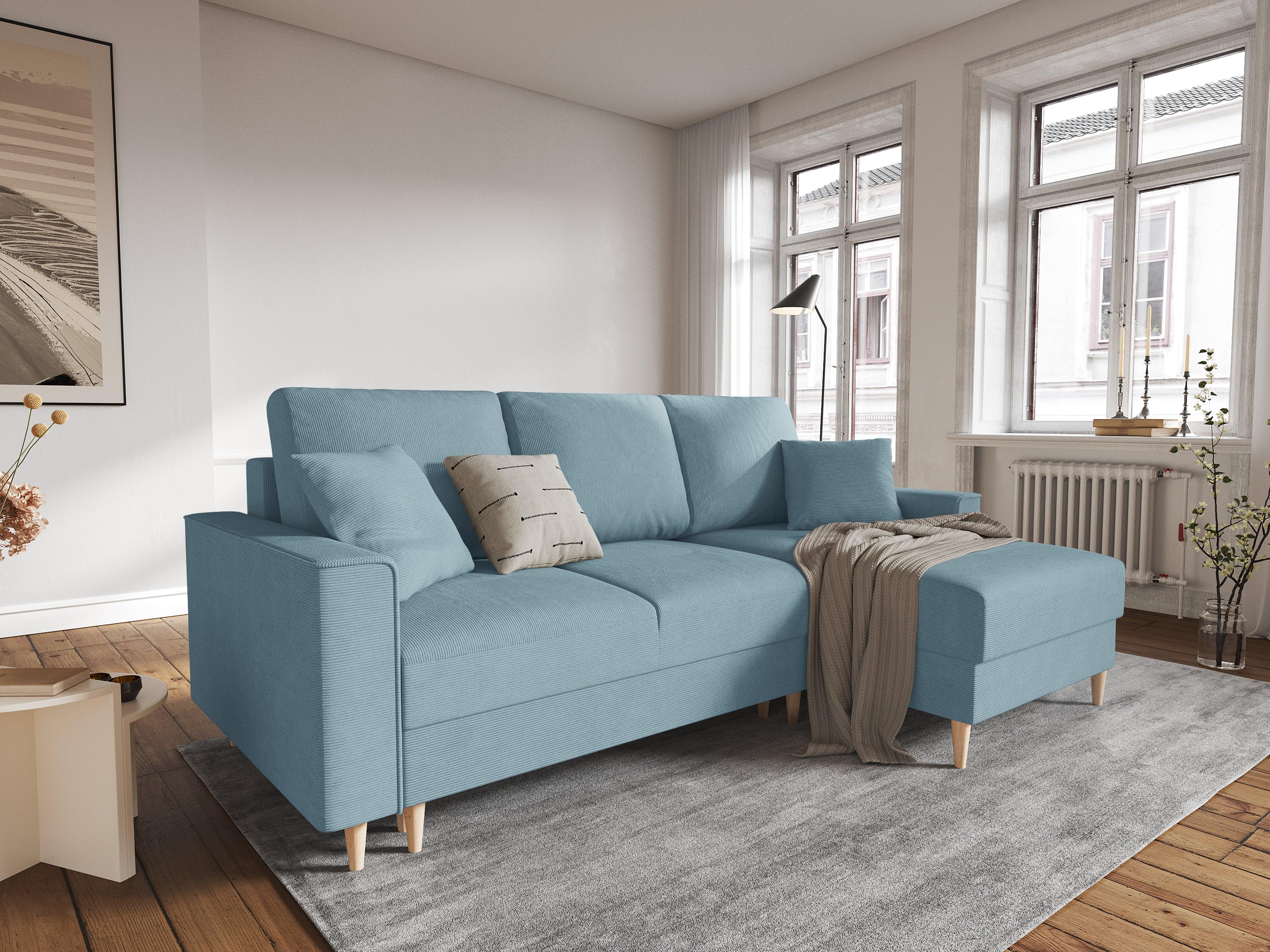 Narożnik prawostronny sztruksowy z funkcją spania CARTADERA niebieski Mazzini Sofas Eye on Design