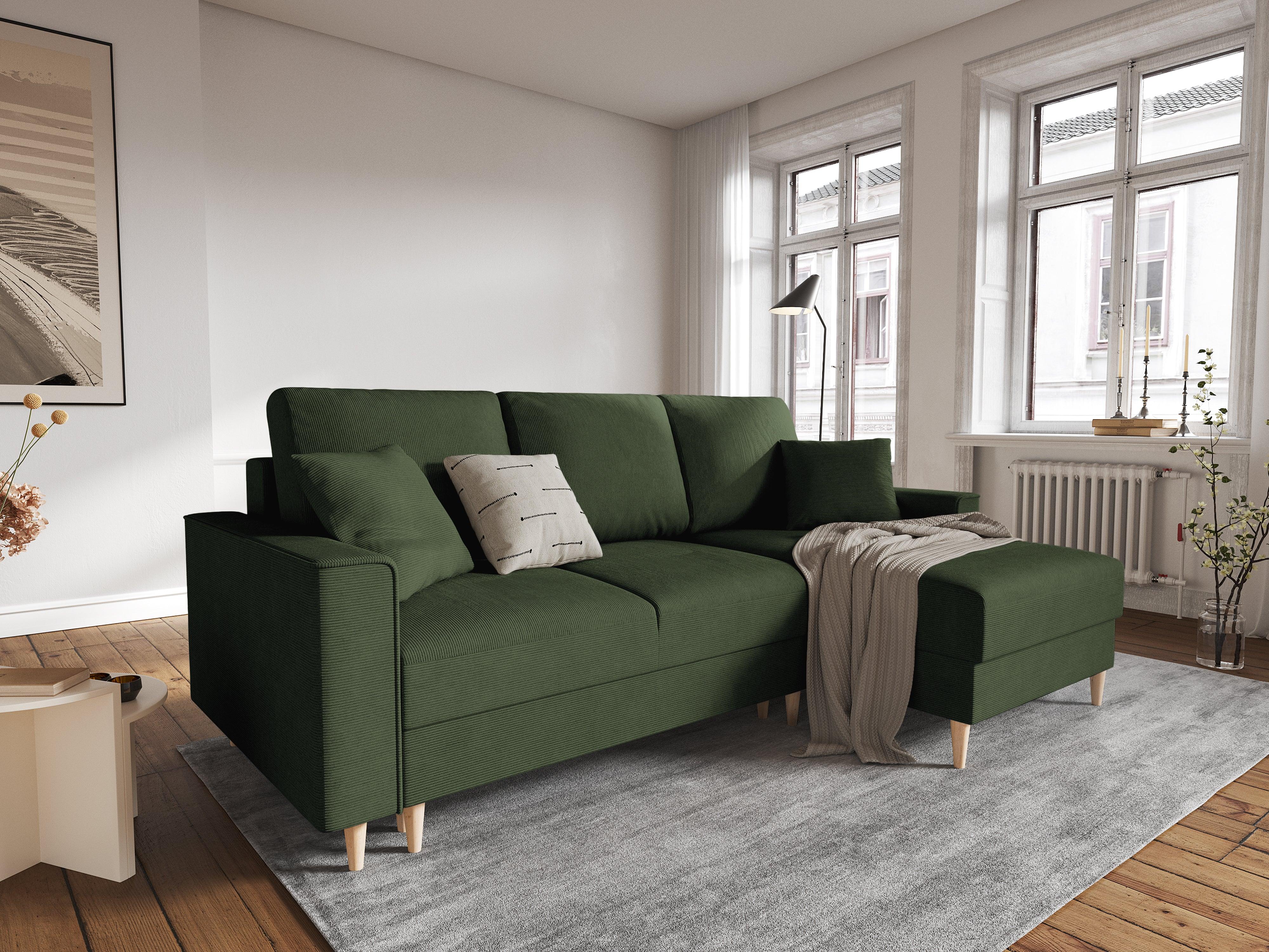Narożnik prawostronny sztruksowy z funkcją spania CARTADERA zielony Mazzini Sofas Eye on Design