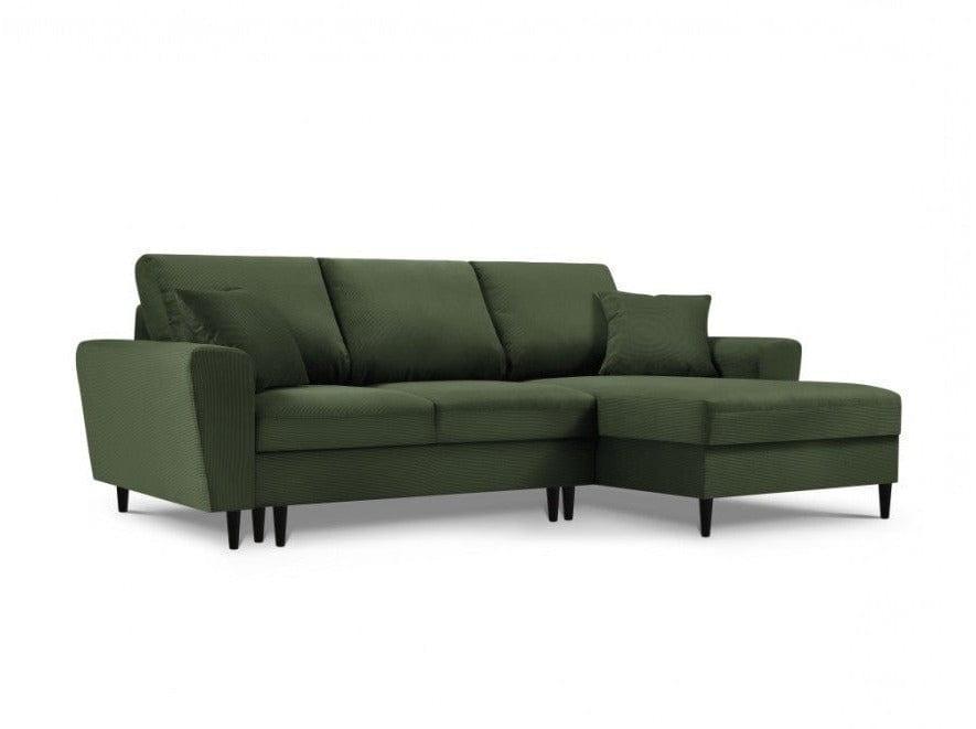 Narożnik prawostronny sztruksowy z funkcją spania KYOTO ciemnozielony Cosmopolitan Design Eye on Design