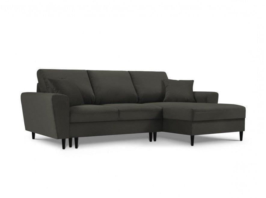 Narożnik prawostronny sztruksowy z funkcją spania KYOTO czarny Cosmopolitan Design Eye on Design