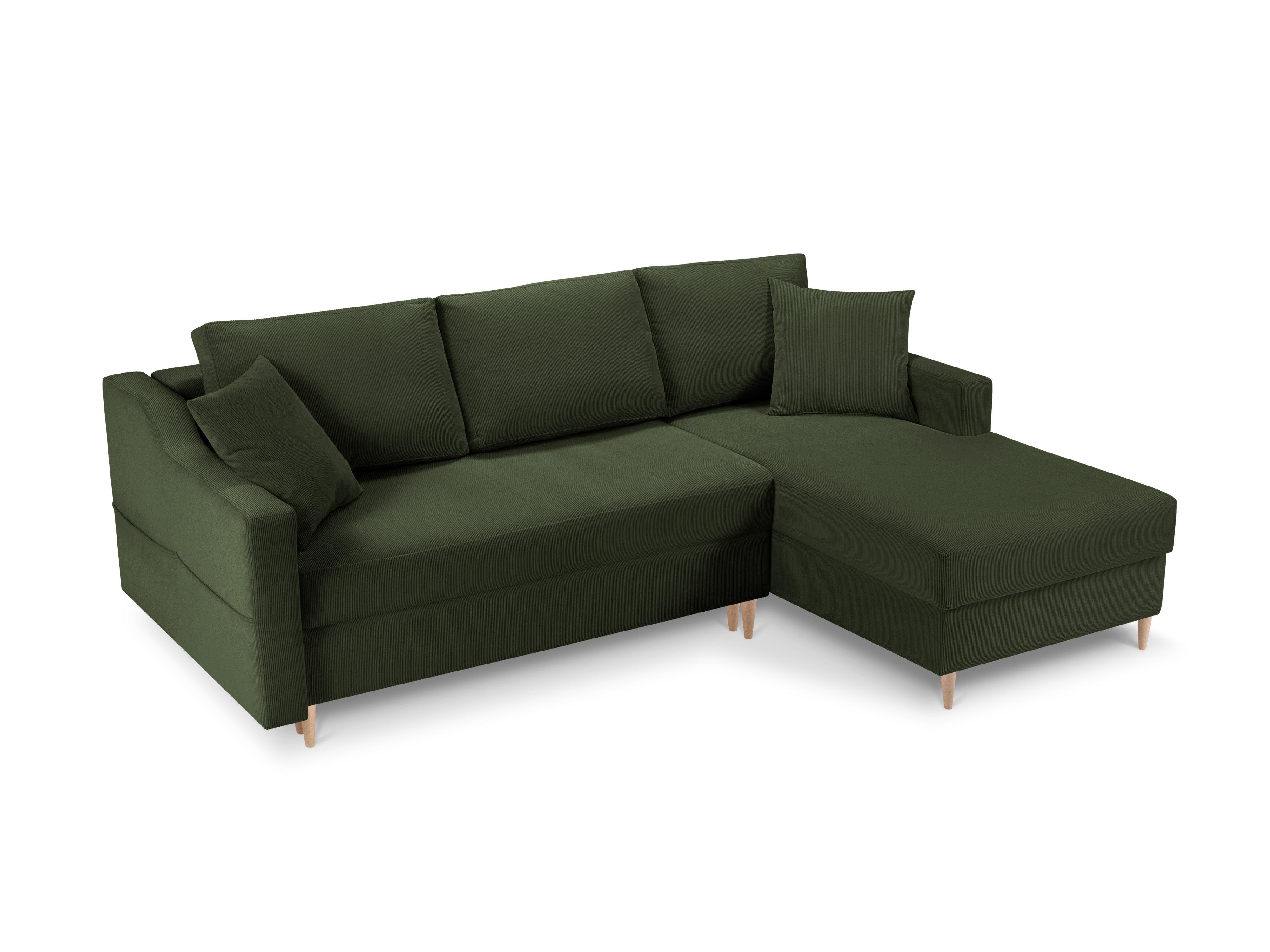 Narożnik prawostronny sztruksowy z funkcją spania ROSE butelkowa zieleń Mazzini Sofas Eye on Design