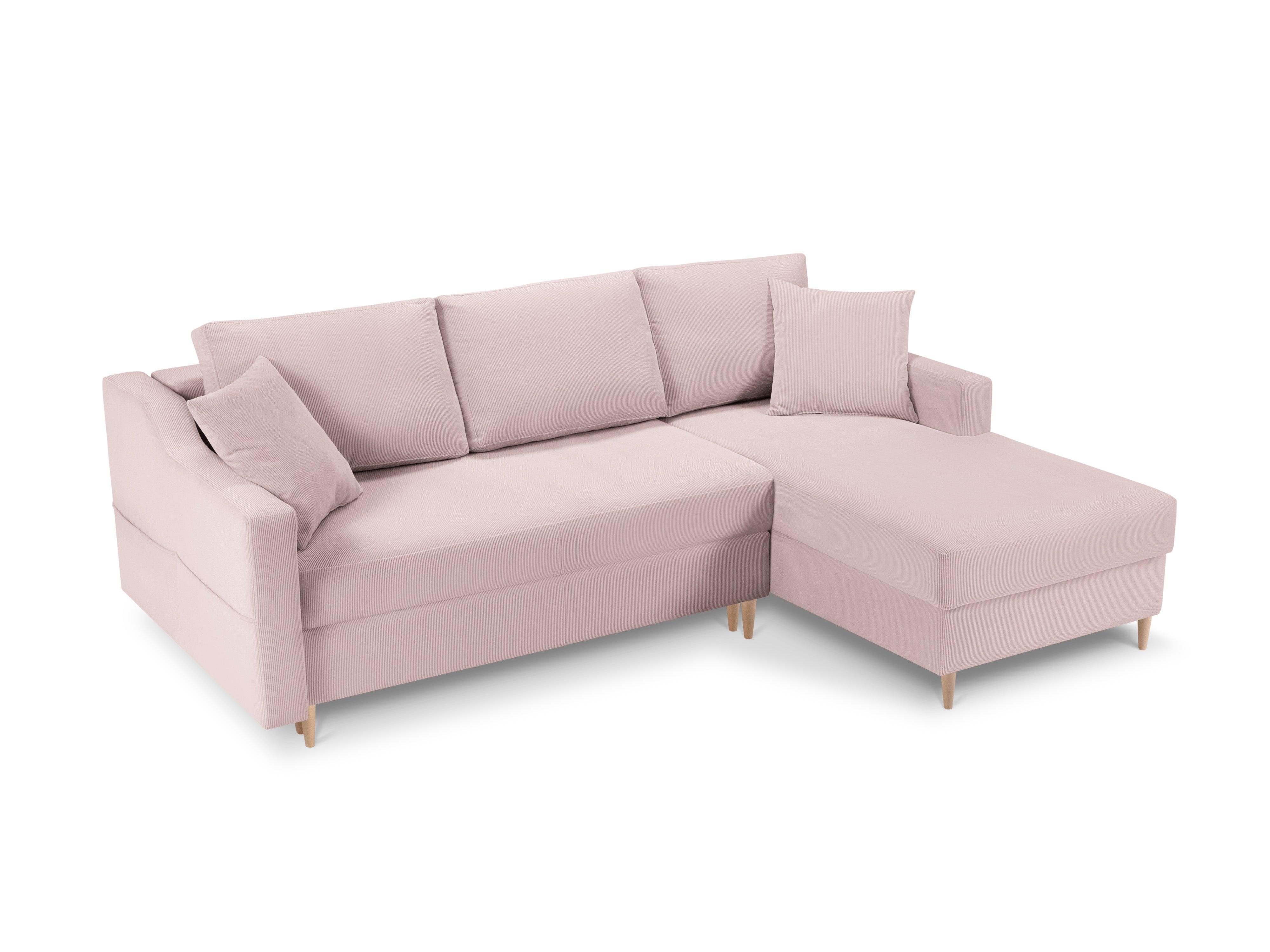 Narożnik prawostronny sztruksowy z funkcją spania ROSE różowy Mazzini Sofas Eye on Design