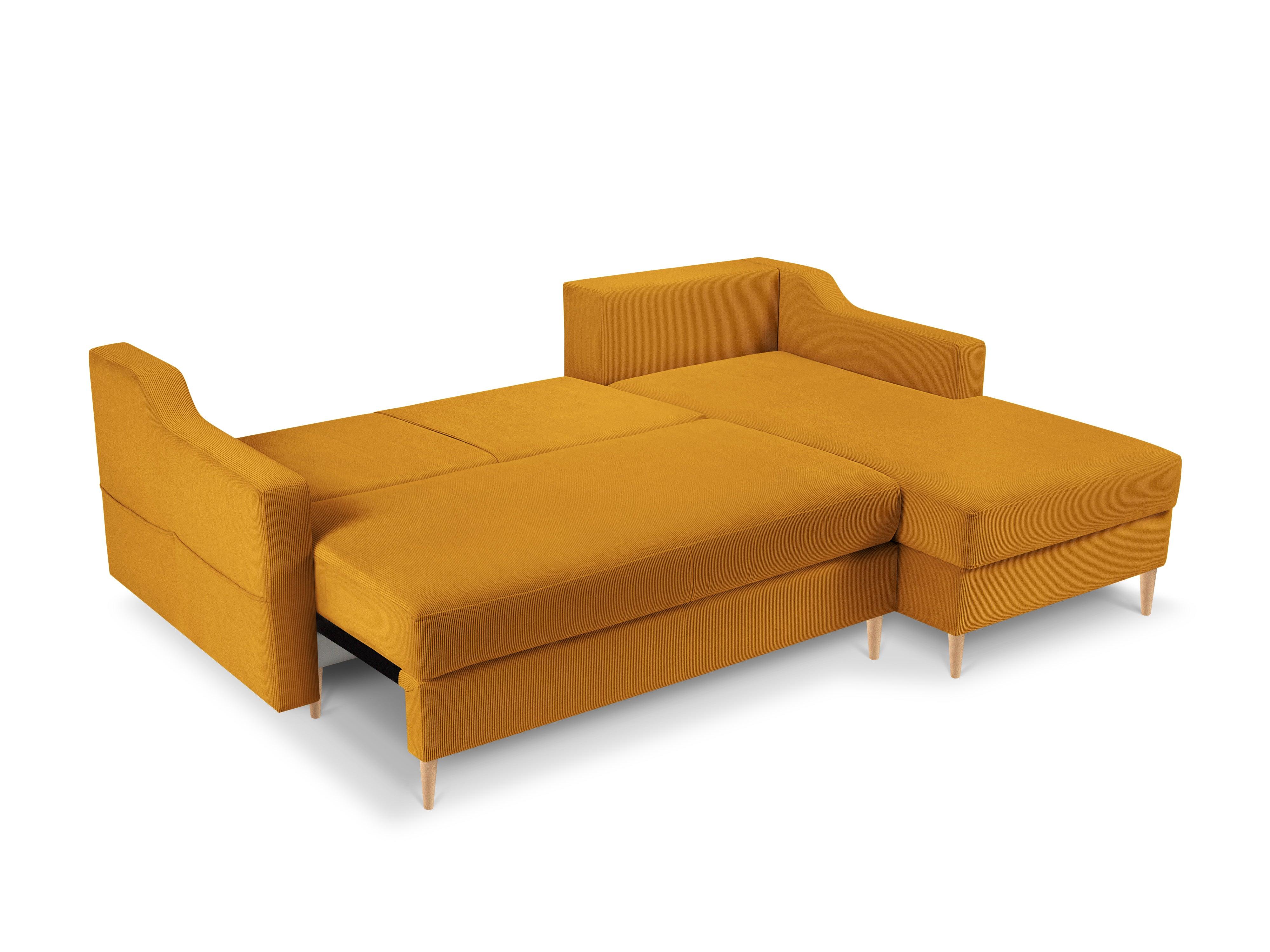 Narożnik prawostronny sztruksowy z funkcją spania ROSE żółty Mazzini Sofas Eye on Design