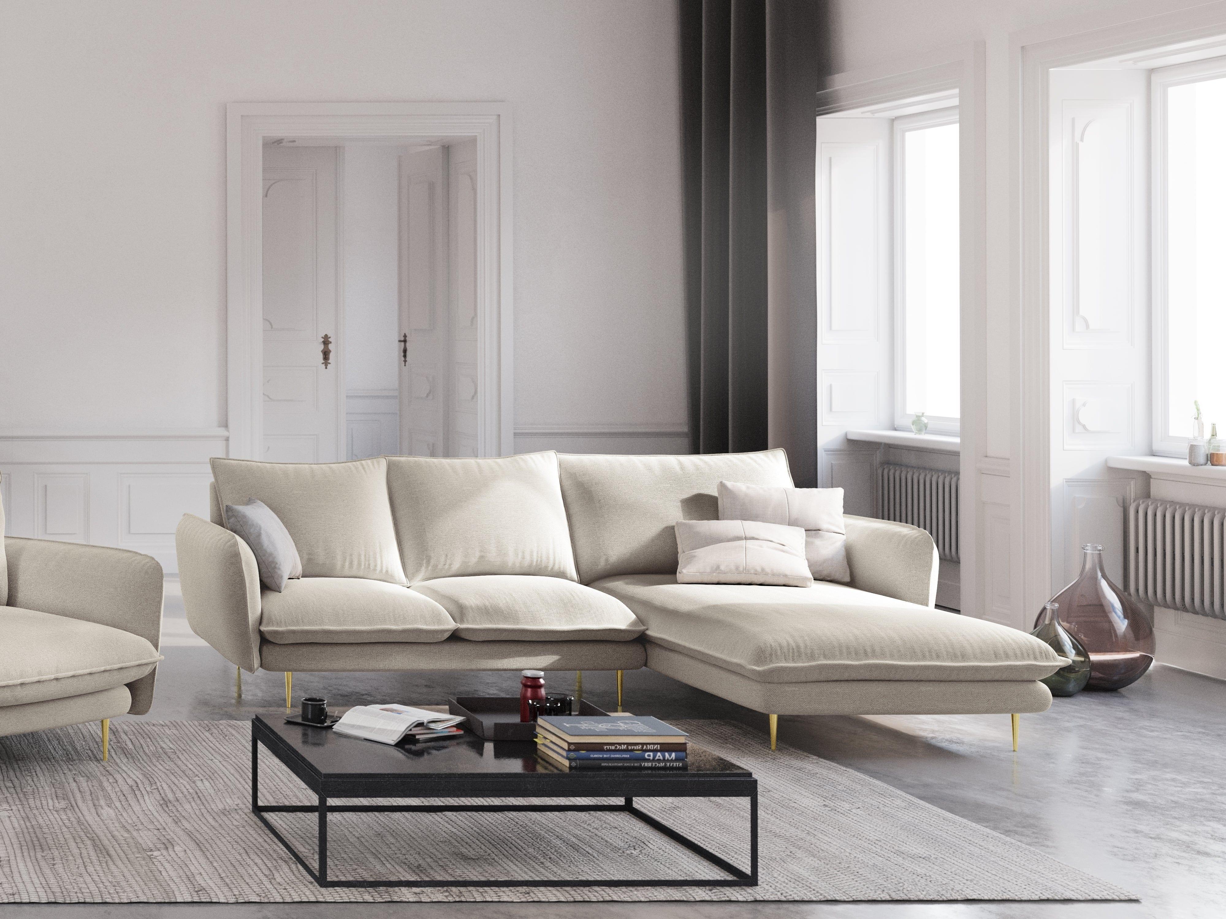 Narożnik prawostronny VIENNA piaskowy ze złotą podstawą Cosmopolitan Design Eye on Design