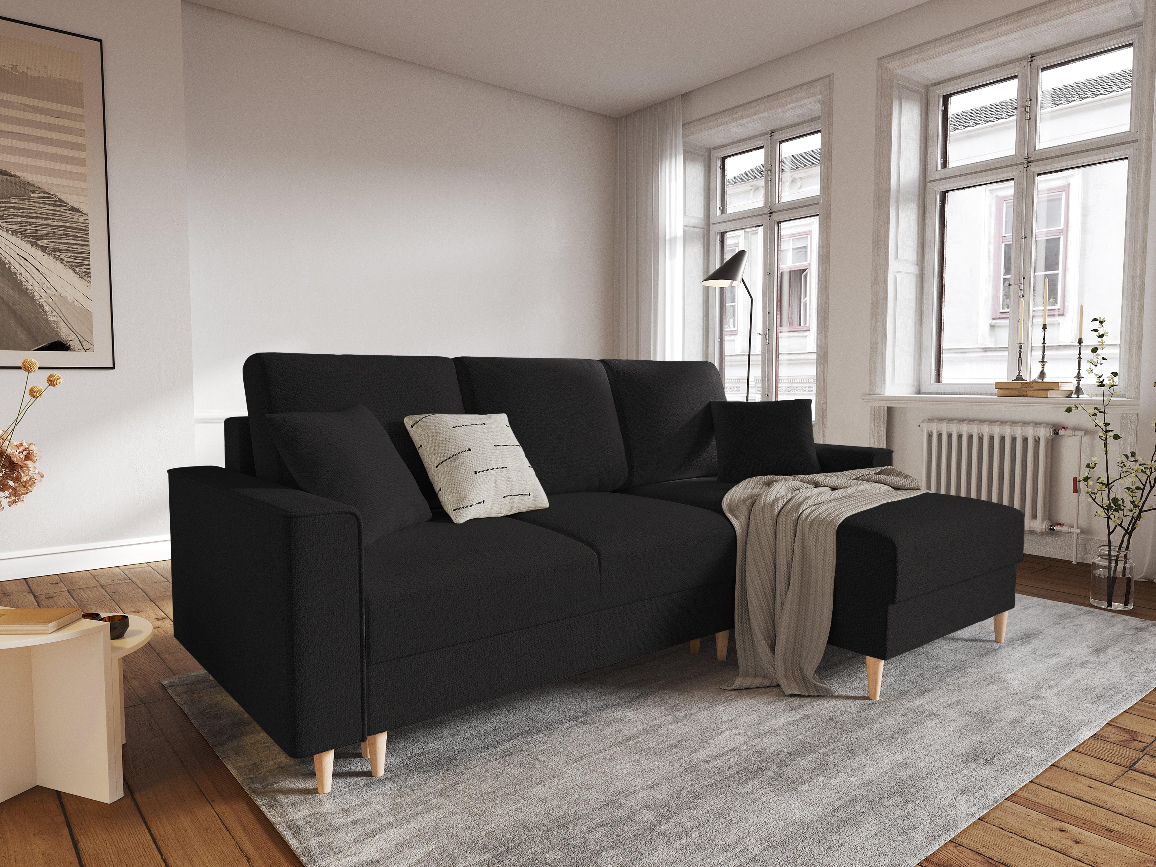 Narożnik prawostronny w tkaninie boucle z funkcją spania CARTADERA czarny Mazzini Sofas Eye on Design