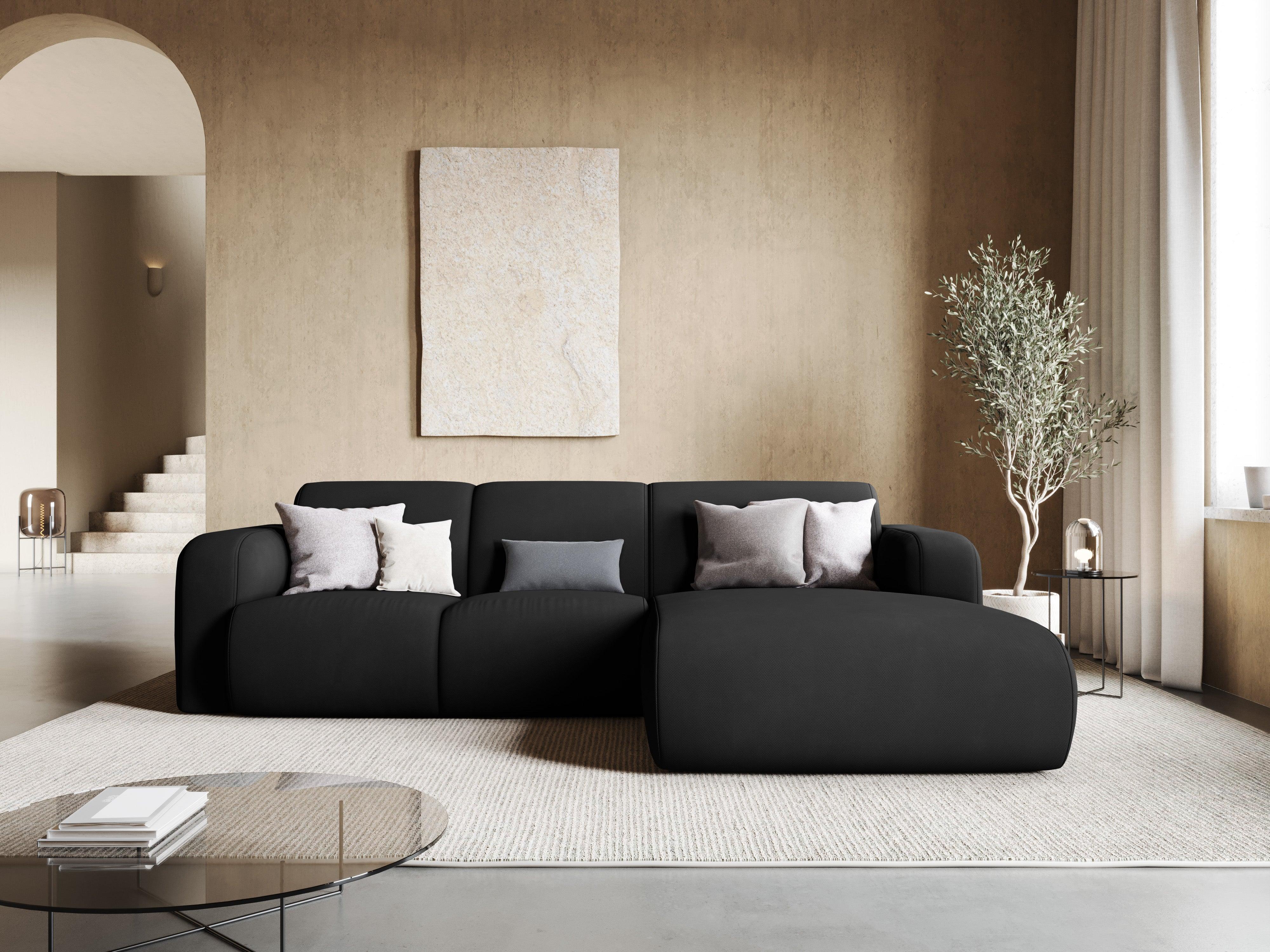 Narożnik prawostronny w tkaninie chenillowej 4-osobowy LOLA czarny Windsor & Co Eye on Design