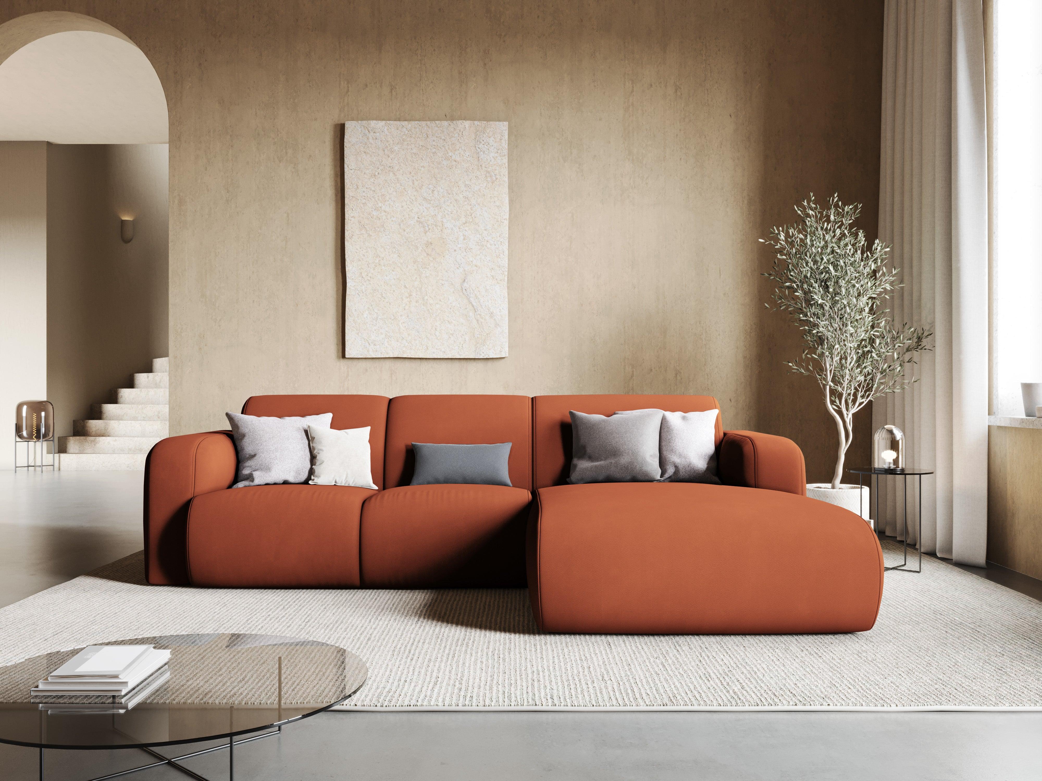 Narożnik prawostronny w tkaninie chenillowej 4-osobowy LOLA pomarańczowy Windsor & Co Eye on Design