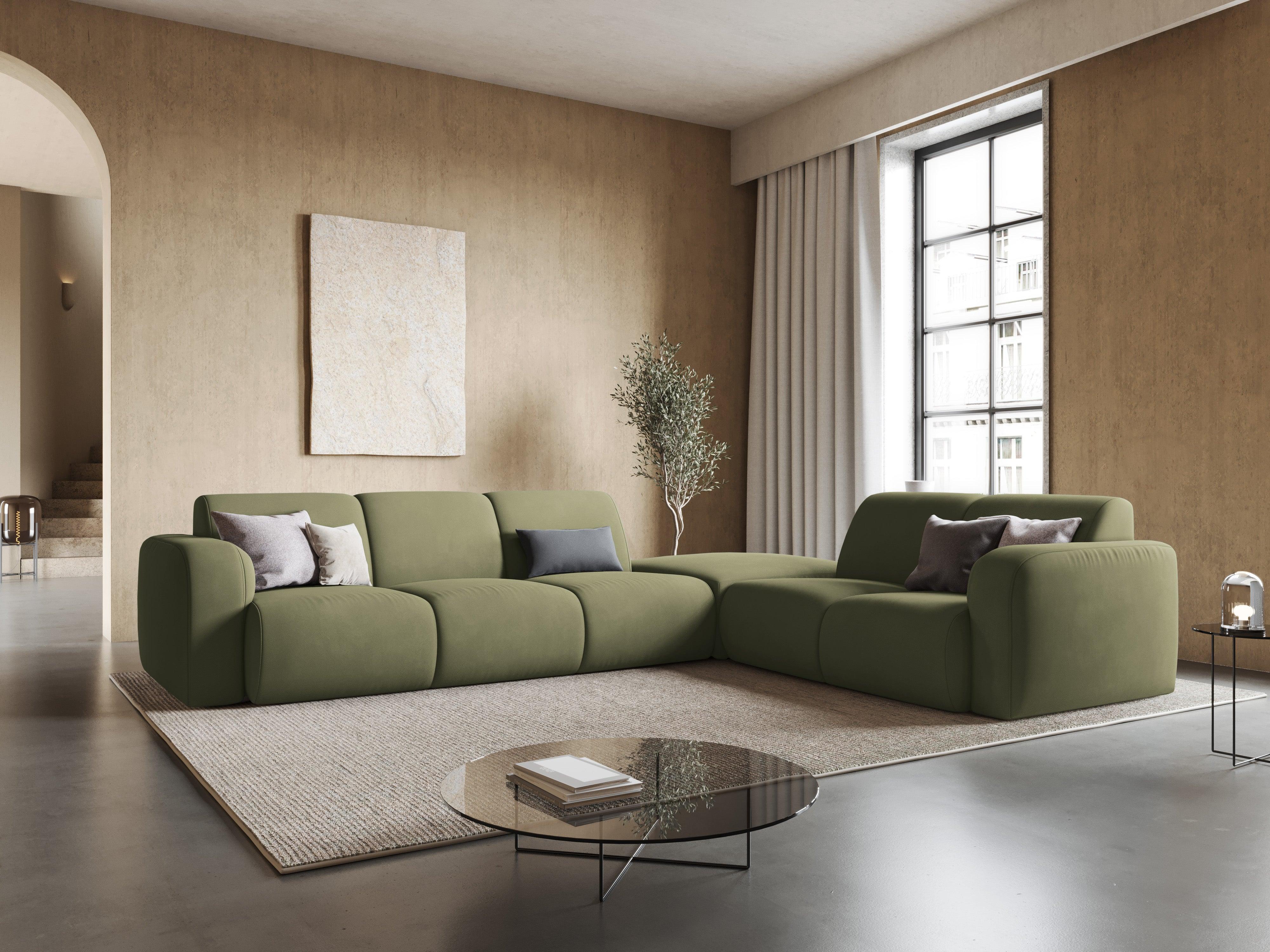 Narożnik prawostronny w tkaninie chenillowej 6-osobowy LOLA jasnozielony Windsor & Co Eye on Design