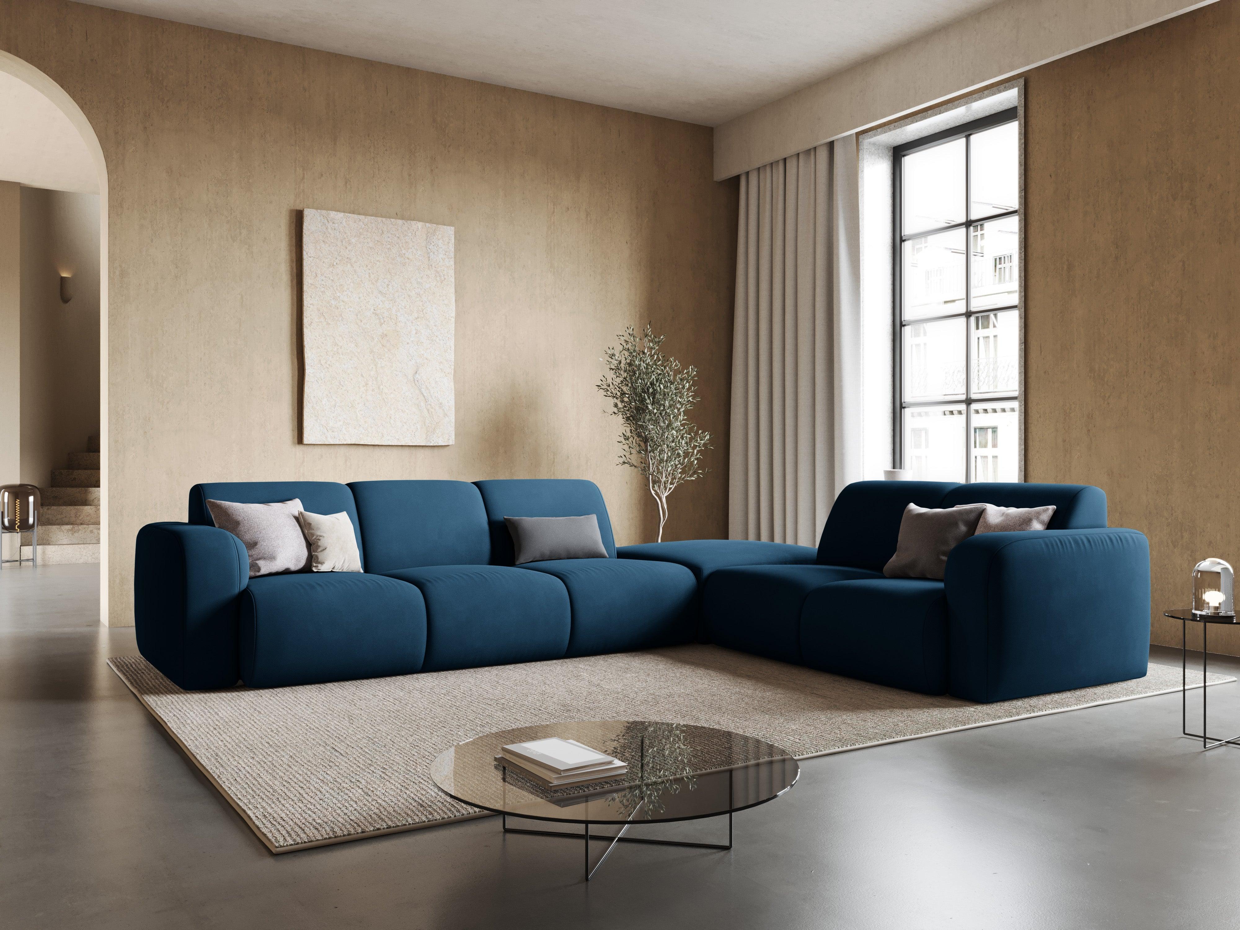 Narożnik prawostronny w tkaninie chenillowej 6-osobowy LOLA królewski niebieski Windsor & Co Eye on Design