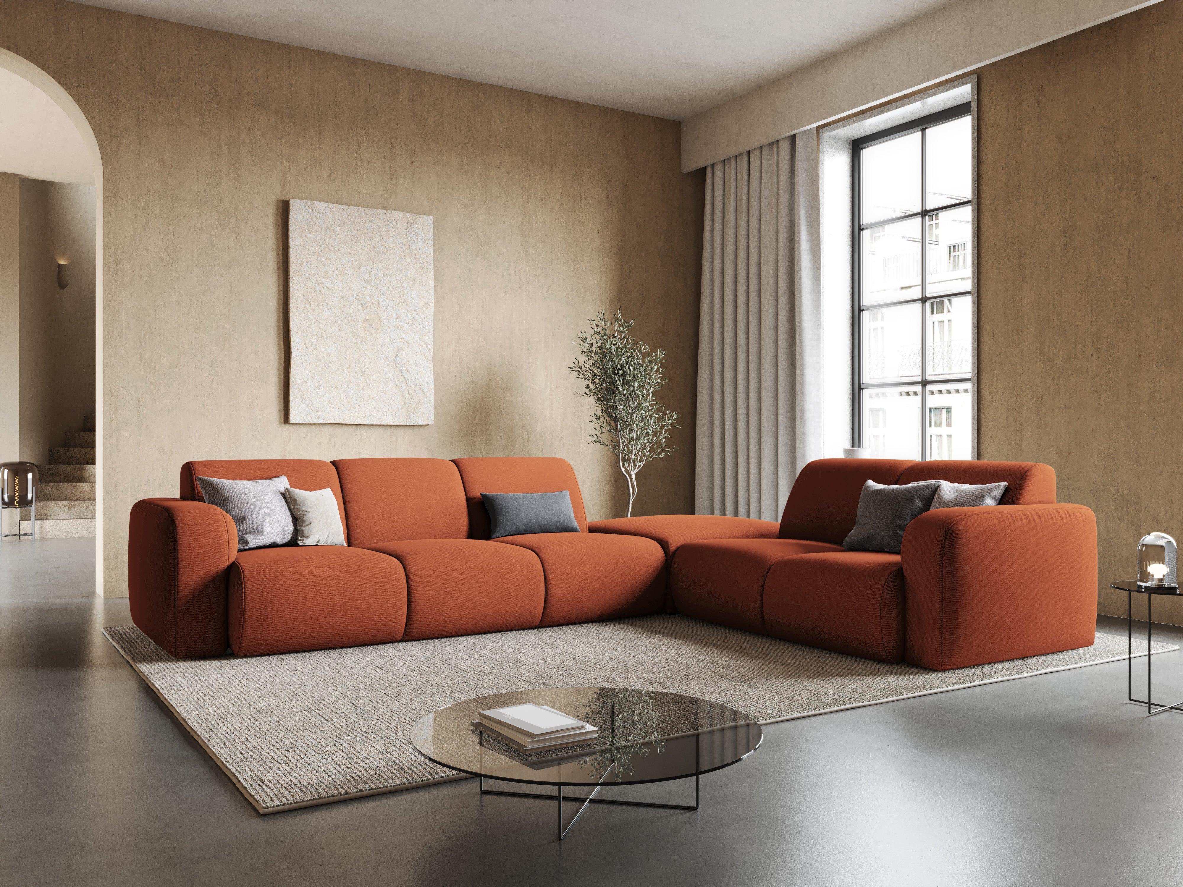 Narożnik prawostronny w tkaninie chenillowej 6-osobowy LOLA pomarańczowy Windsor & Co Eye on Design
