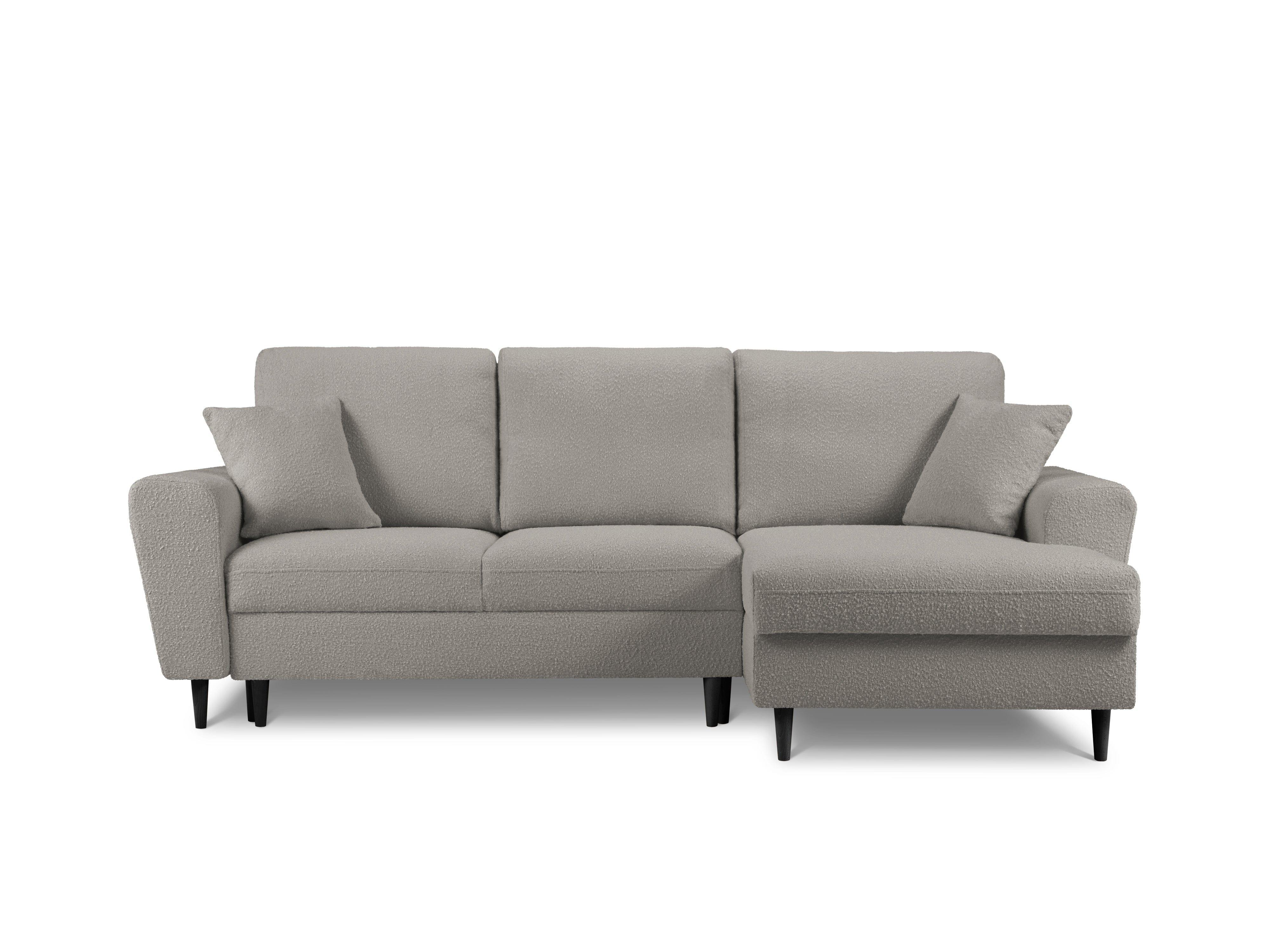 Narożnik prawostronny z funkcją spania KYOTO szary bouclé z czarną podstawą Cosmopolitan Design Eye on Design