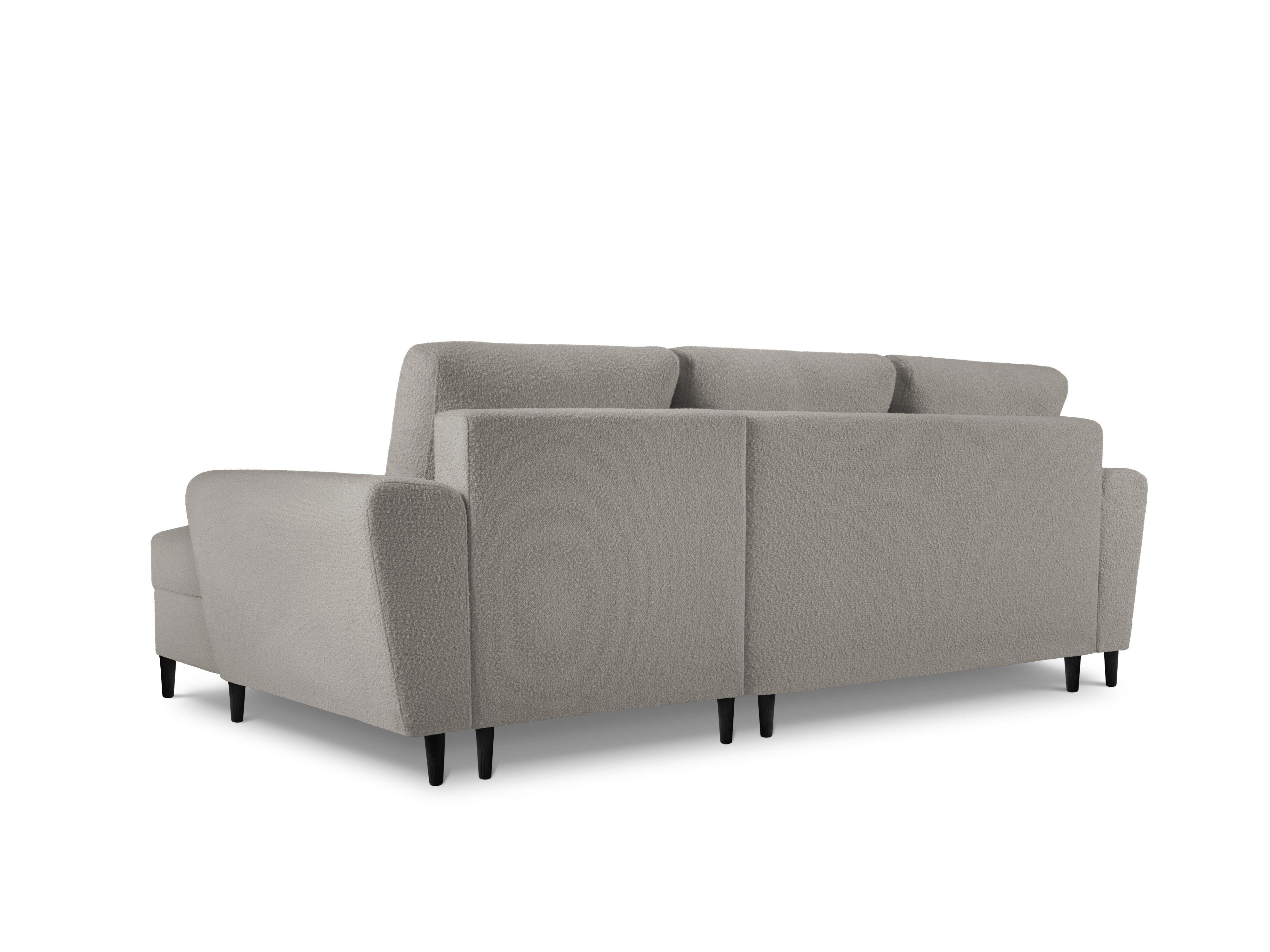 Narożnik prawostronny z funkcją spania KYOTO szary bouclé z czarną podstawą Cosmopolitan Design Eye on Design