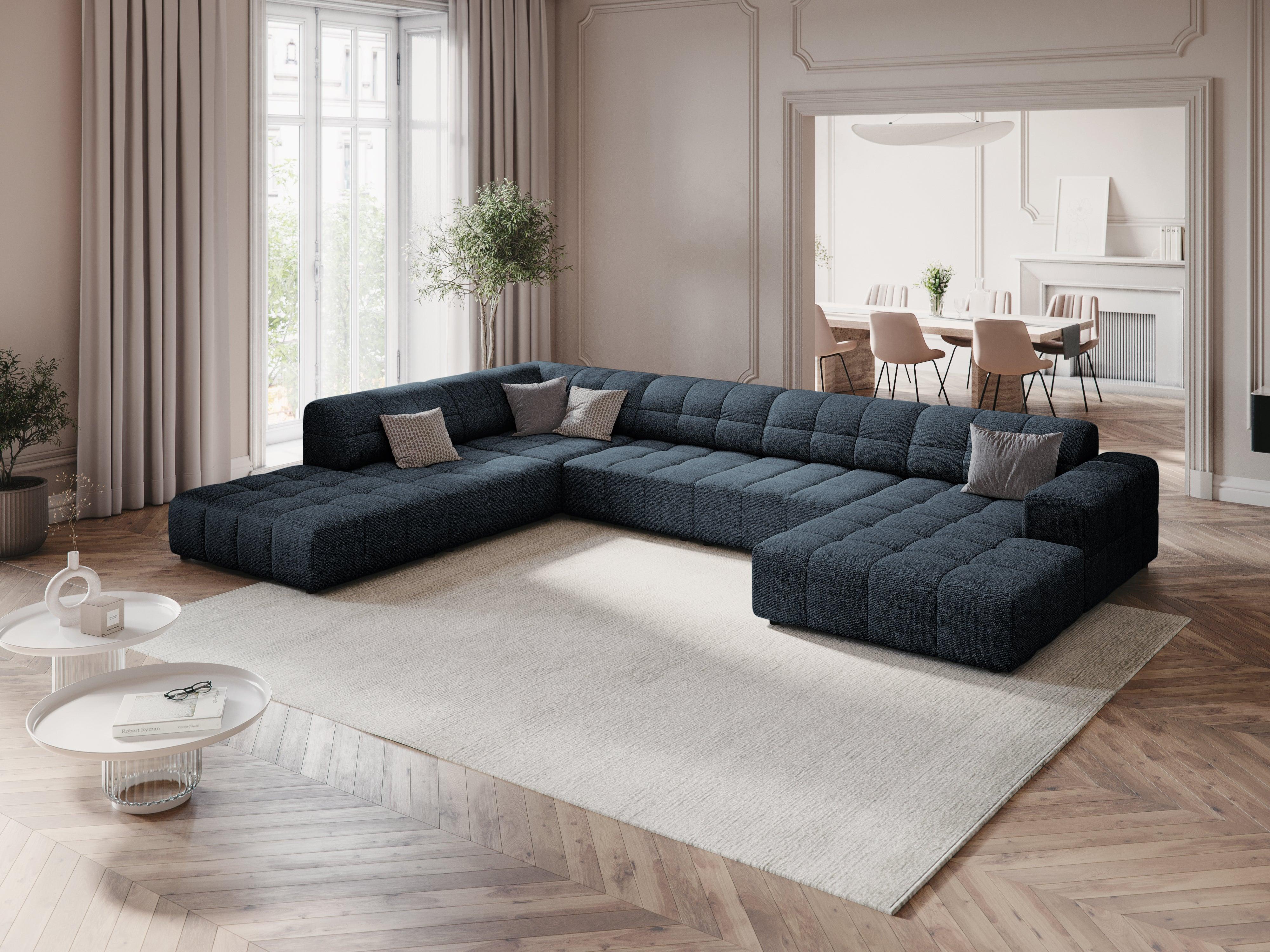 Narożnik w kształcie U lewostronny CHICAGO niebieski szenil Cosmopolitan Design Eye on Design