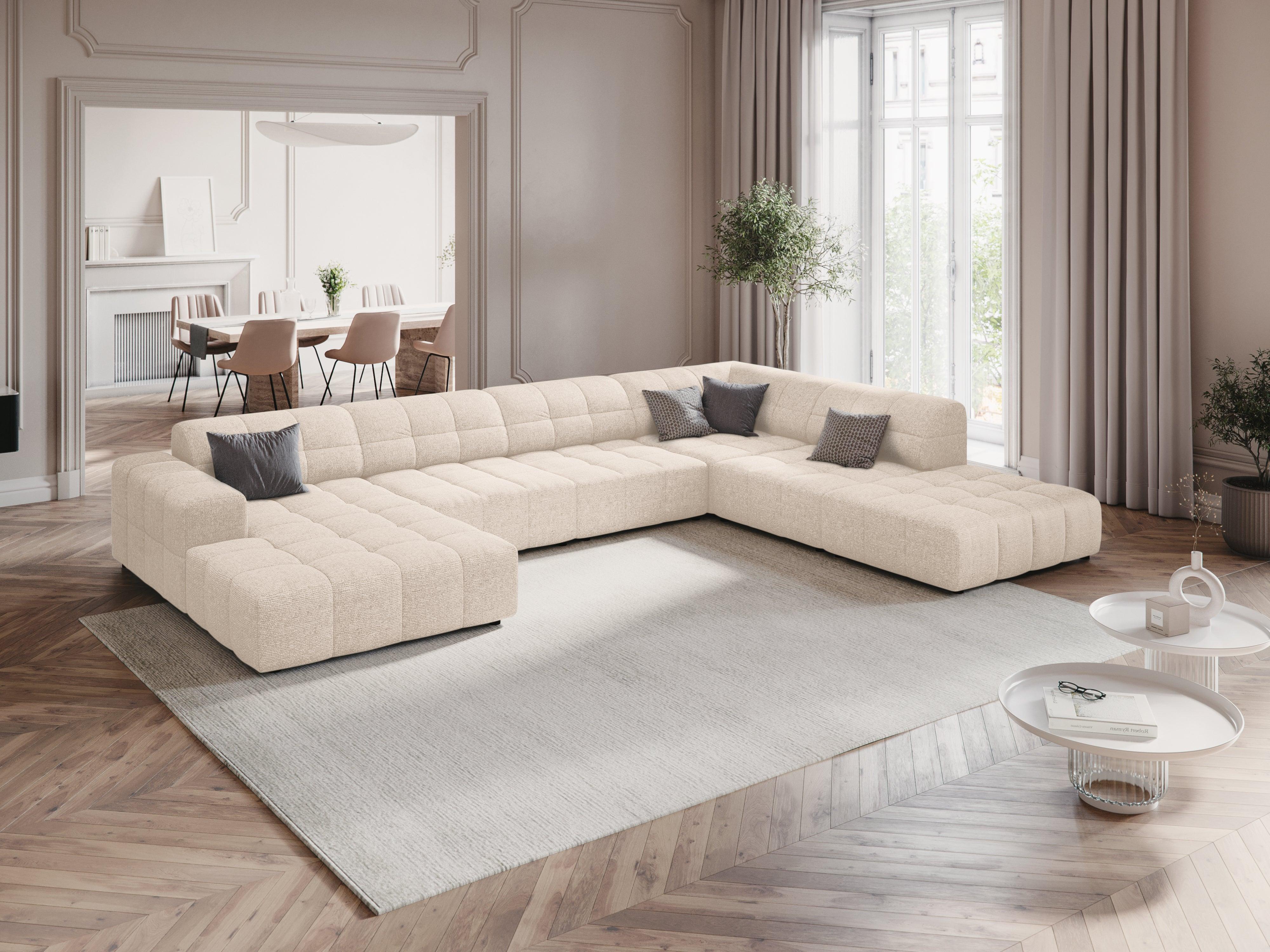 Narożnik w kształcie U prawostronny CHICAGO jasnobeżowy szenil Cosmopolitan Design Eye on Design