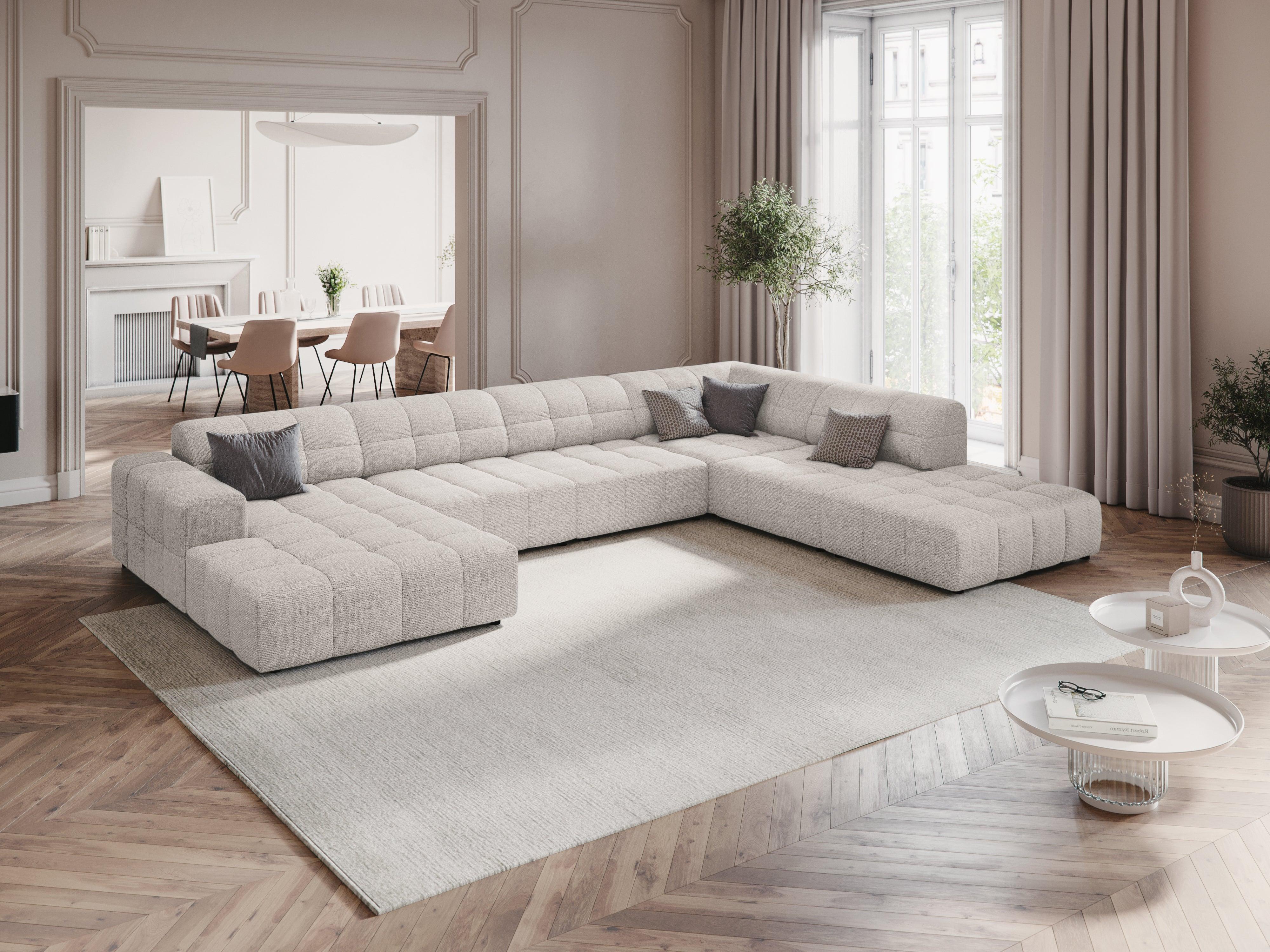 Narożnik w kształcie U prawostronny CHICAGO jasnoszary szenil Cosmopolitan Design Eye on Design