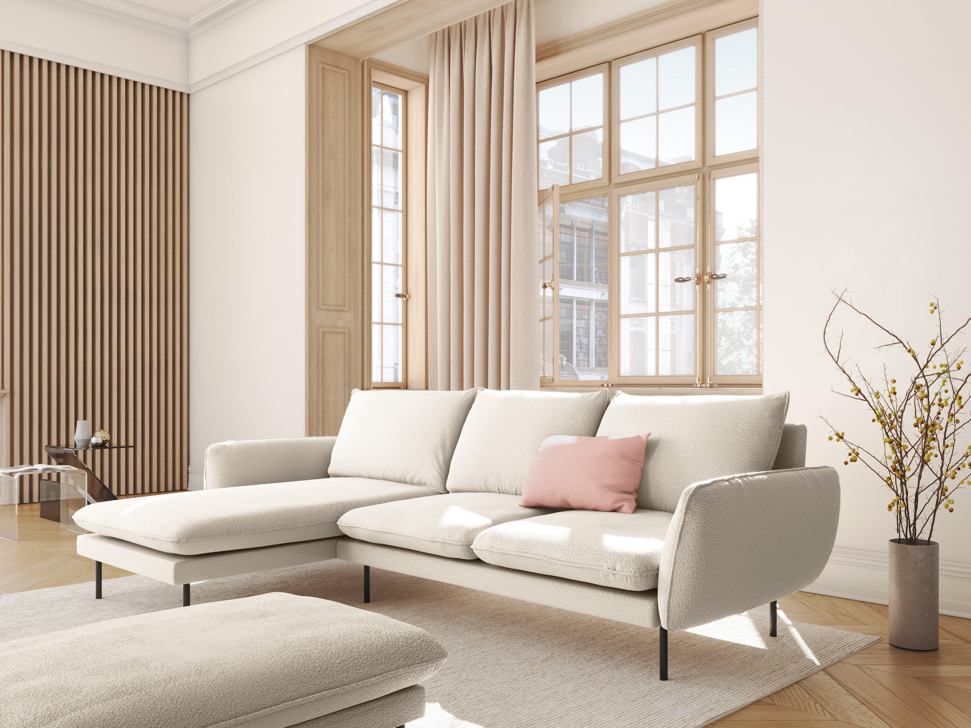 Narożnik w tkaninie boucle lewostronny VIENNA beżowy z czarną podstawą Cosmopolitan Design Eye on Design