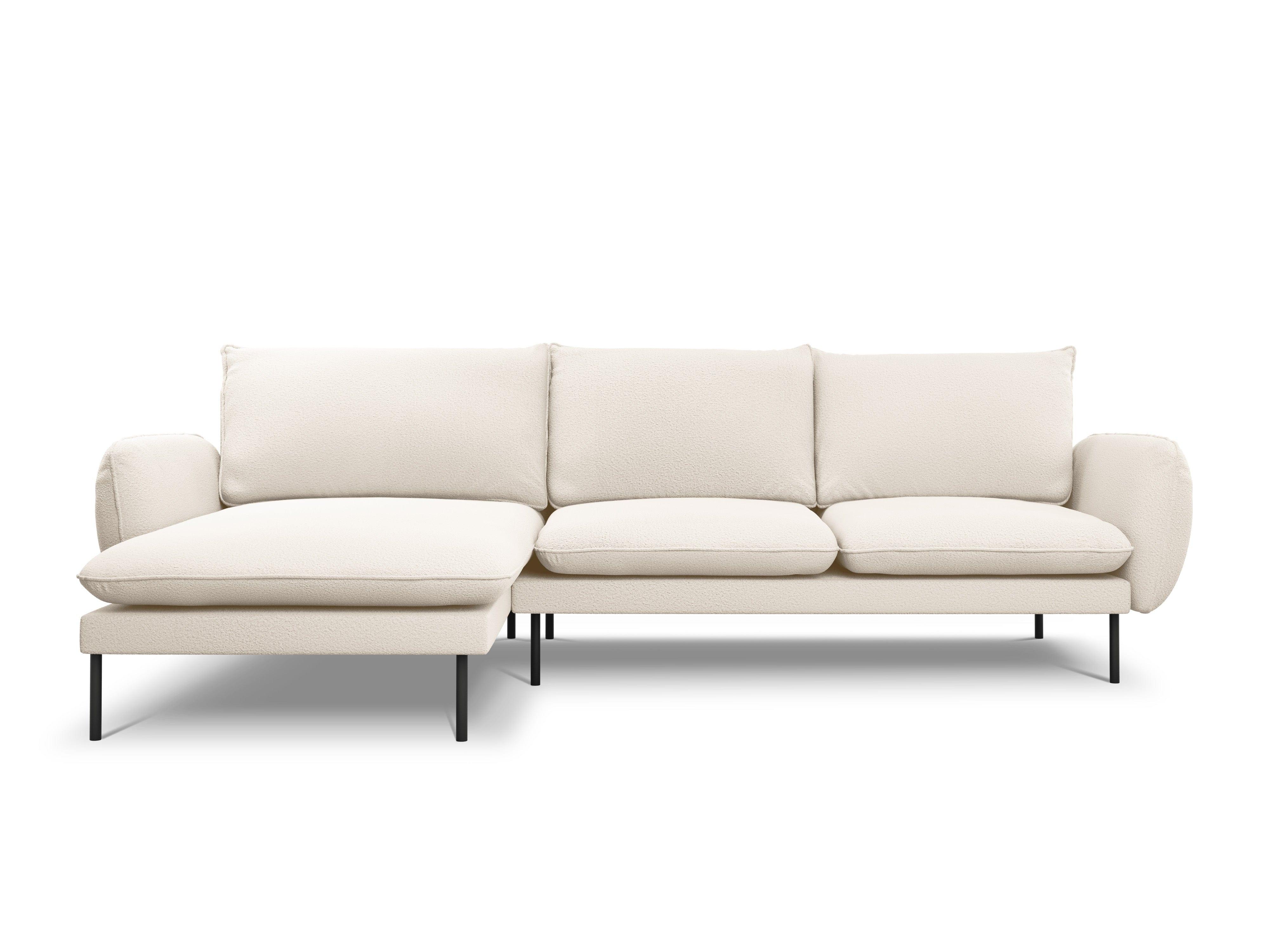 Narożnik w tkaninie boucle lewostronny VIENNA beżowy z czarną podstawą Cosmopolitan Design Eye on Design