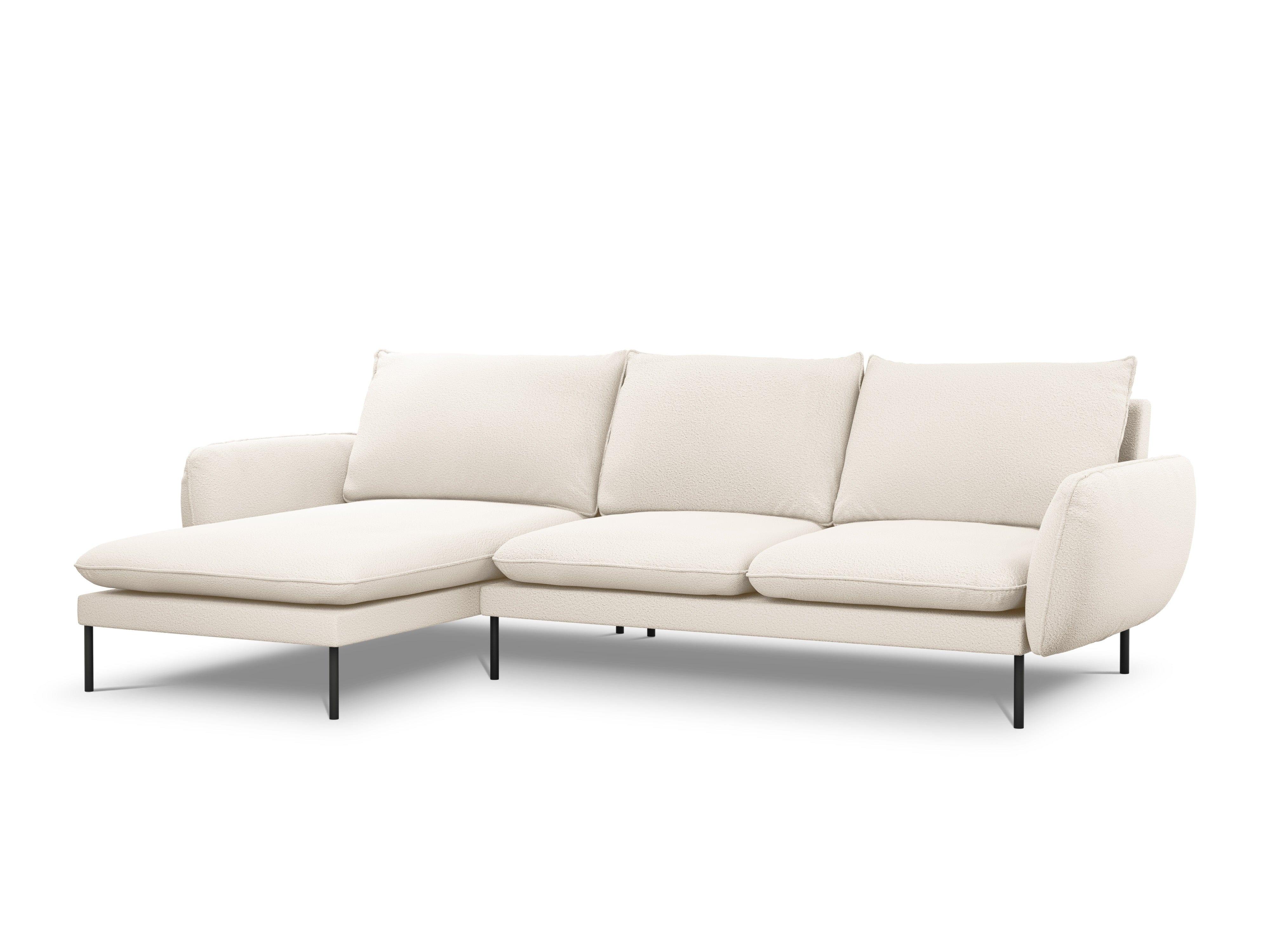 Narożnik w tkaninie boucle lewostronny VIENNA beżowy z czarną podstawą Cosmopolitan Design Eye on Design
