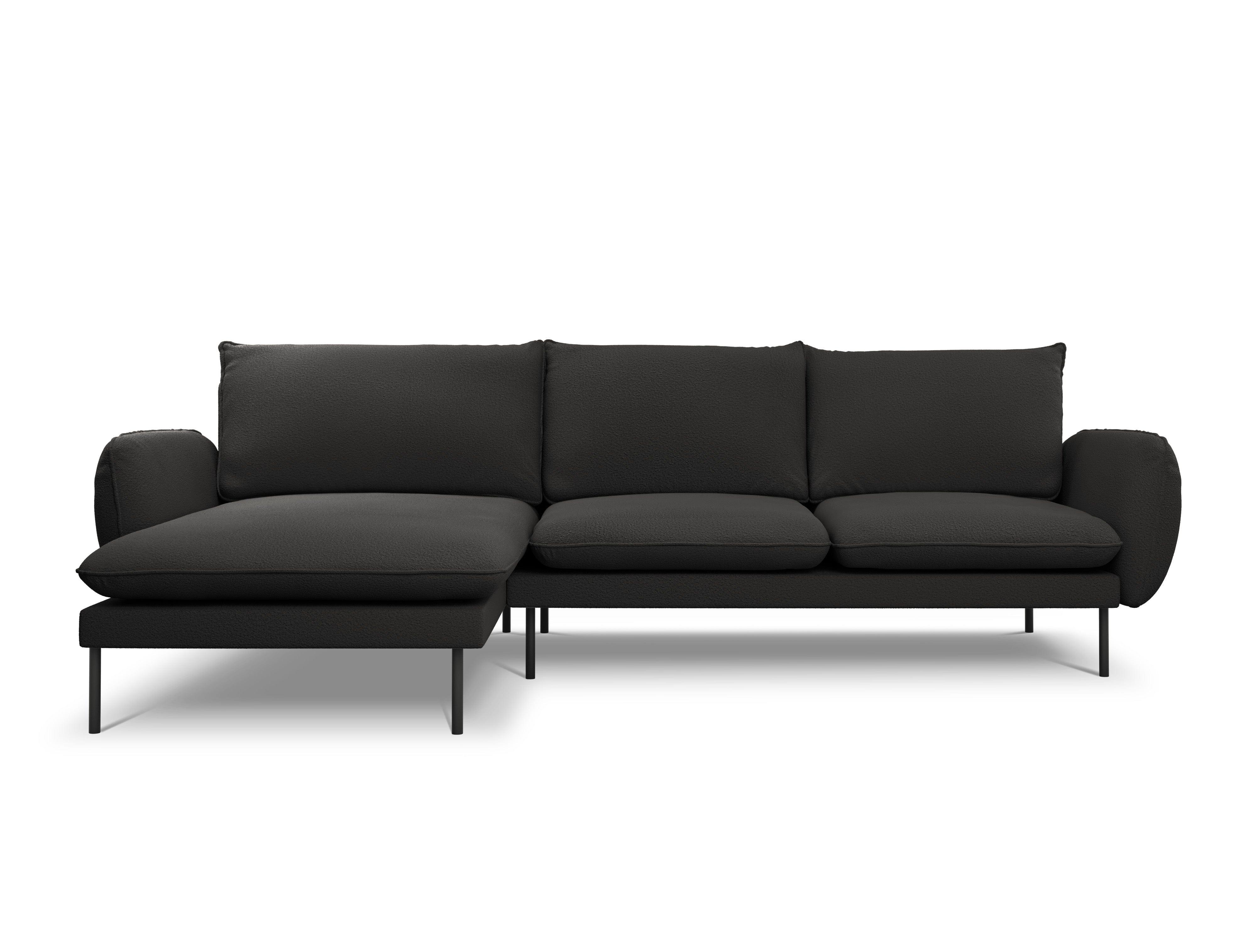 Narożnik w tkaninie boucle lewostronny VIENNA czarny z czarną podstawą Cosmopolitan Design Eye on Design