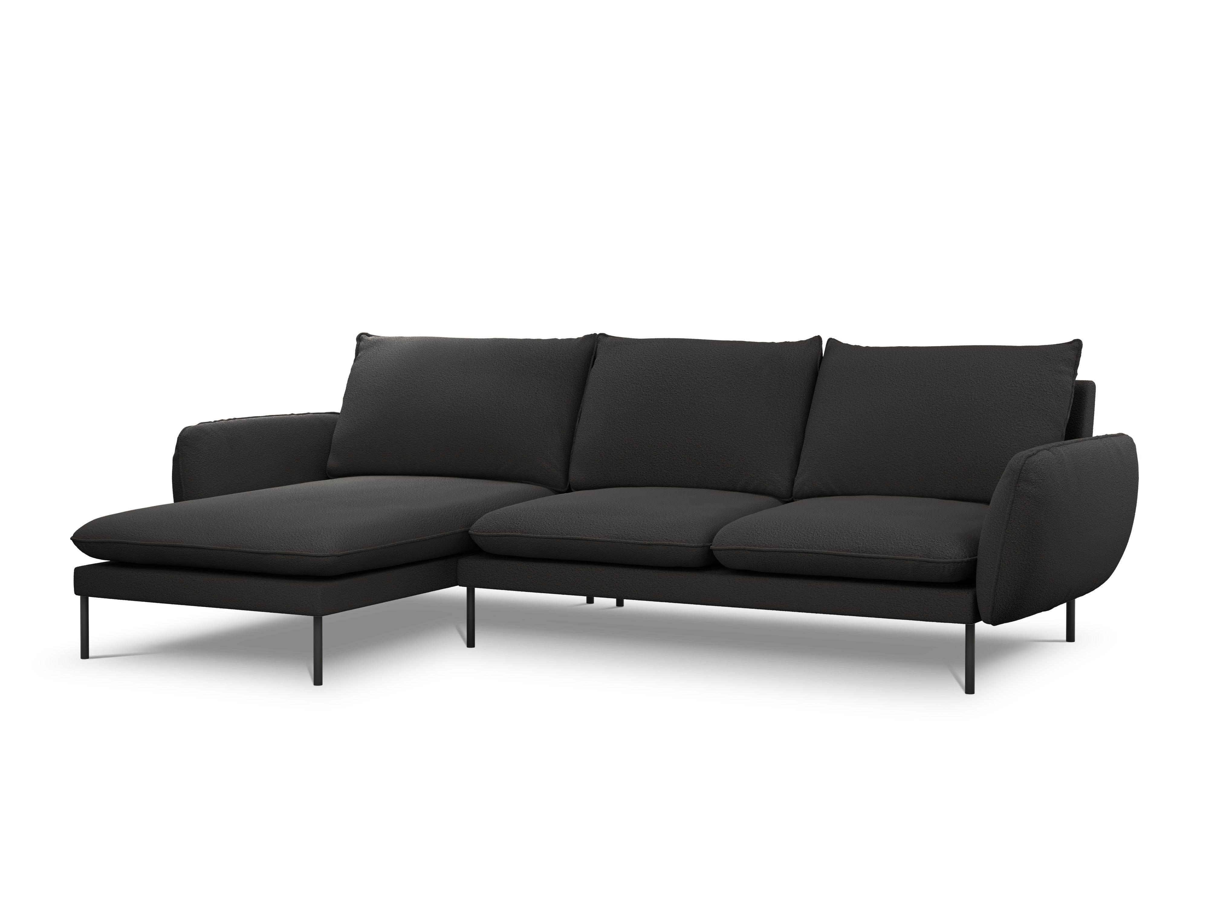Narożnik w tkaninie boucle lewostronny VIENNA czarny z czarną podstawą Cosmopolitan Design Eye on Design
