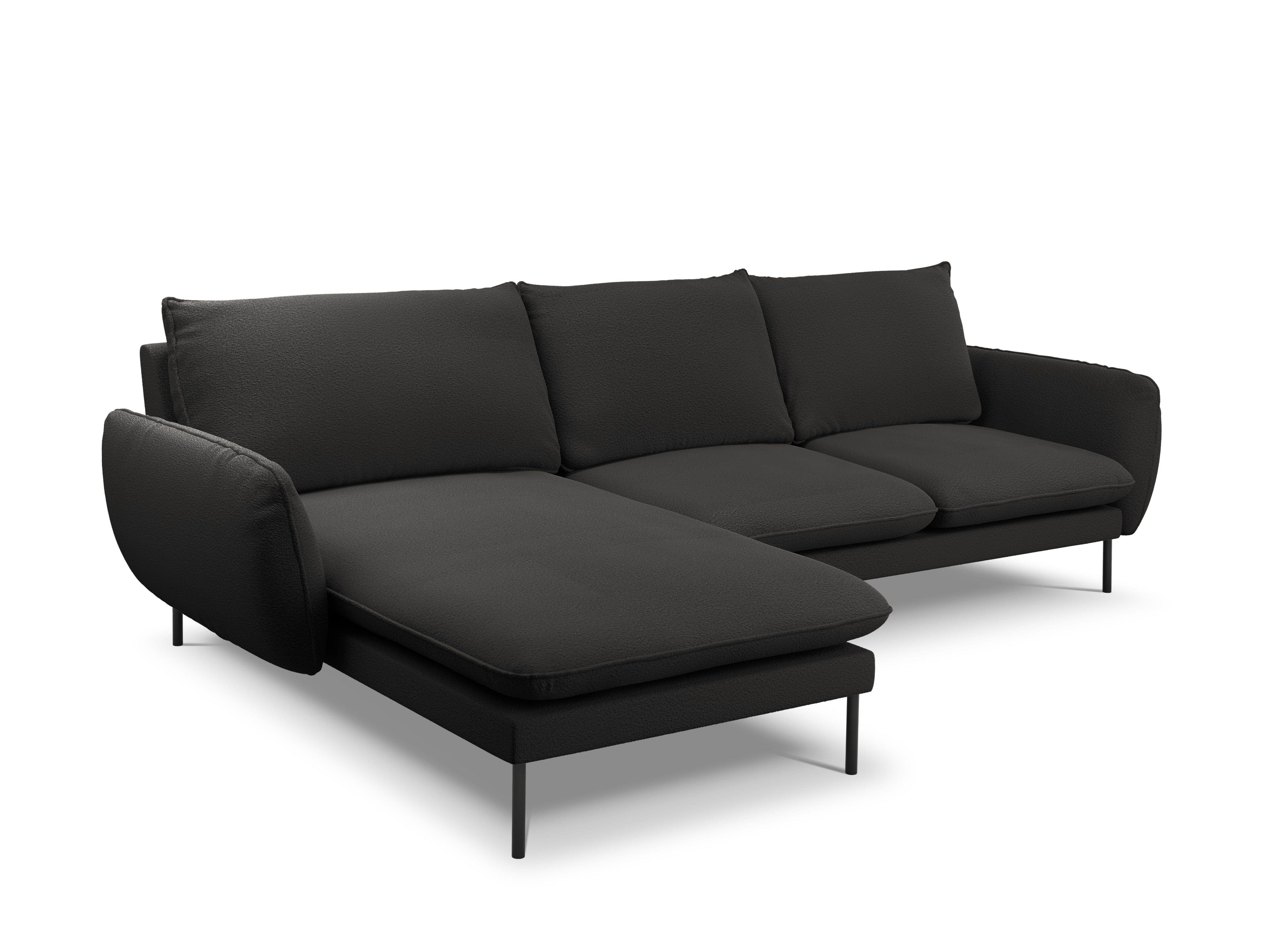Narożnik w tkaninie boucle lewostronny VIENNA czarny z czarną podstawą Cosmopolitan Design Eye on Design