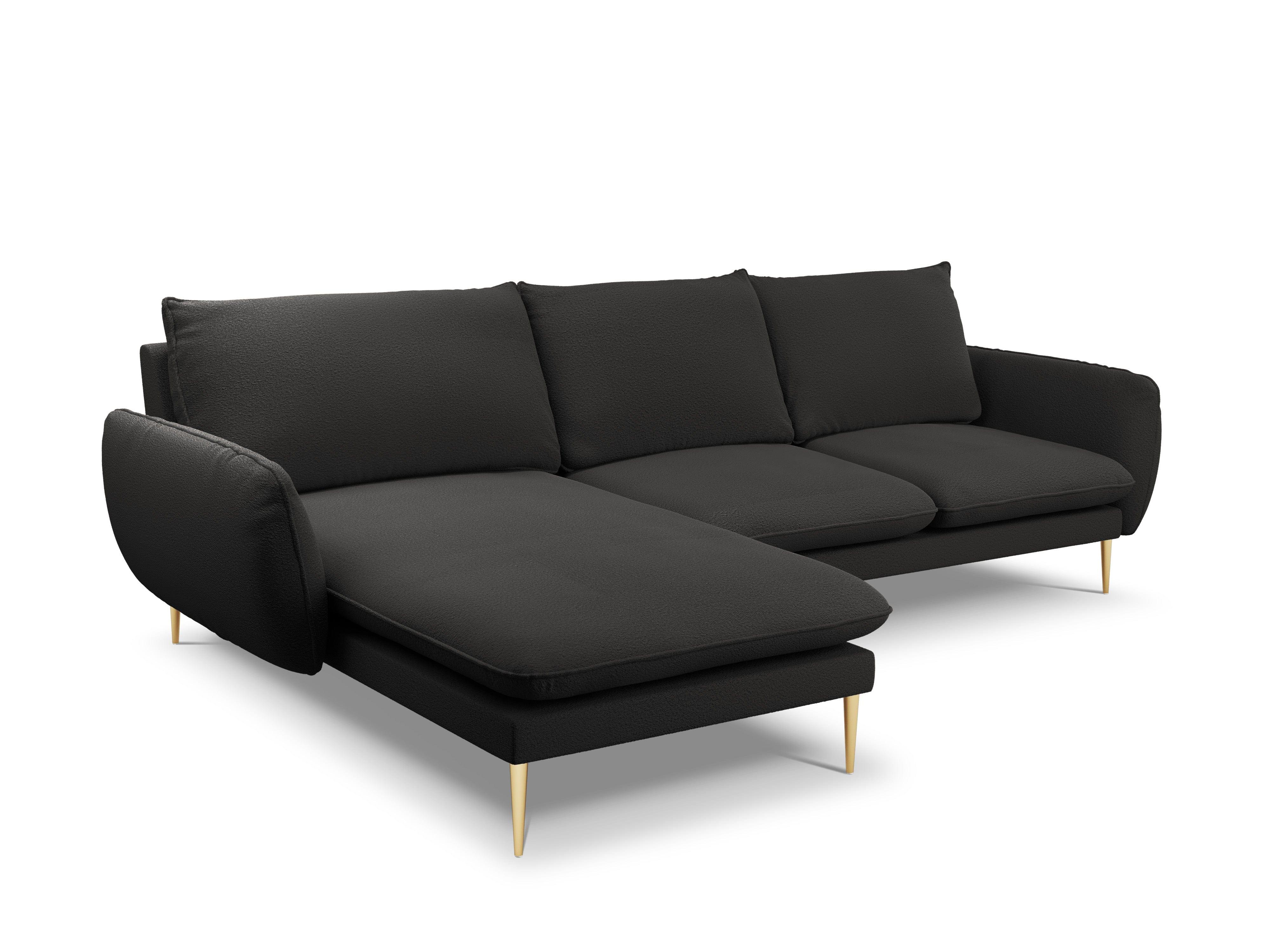 Narożnik w tkaninie boucle lewostronny VIENNA czarny ze złotą podstawą Cosmopolitan Design Eye on Design