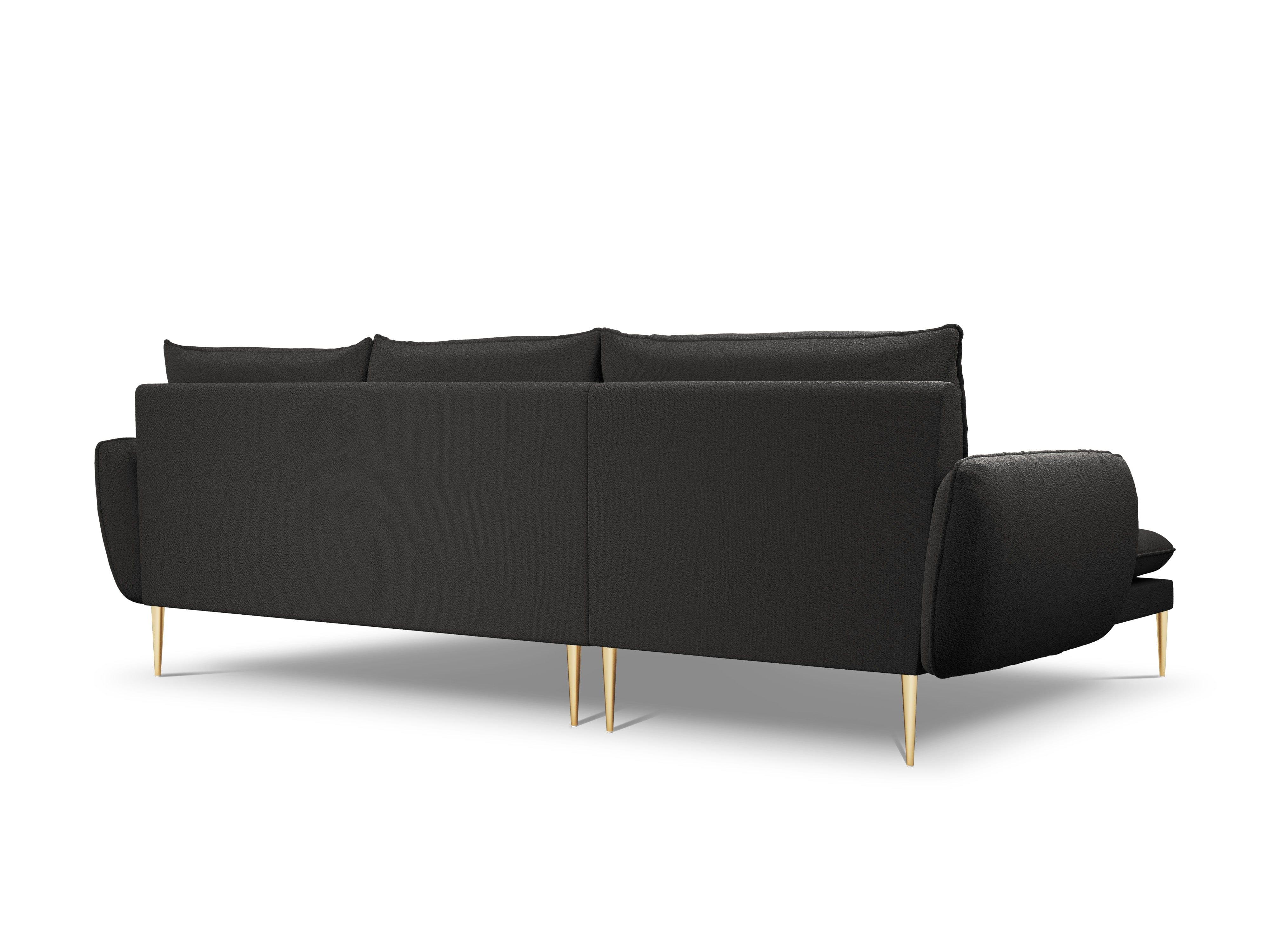 Narożnik w tkaninie boucle lewostronny VIENNA czarny ze złotą podstawą Cosmopolitan Design Eye on Design