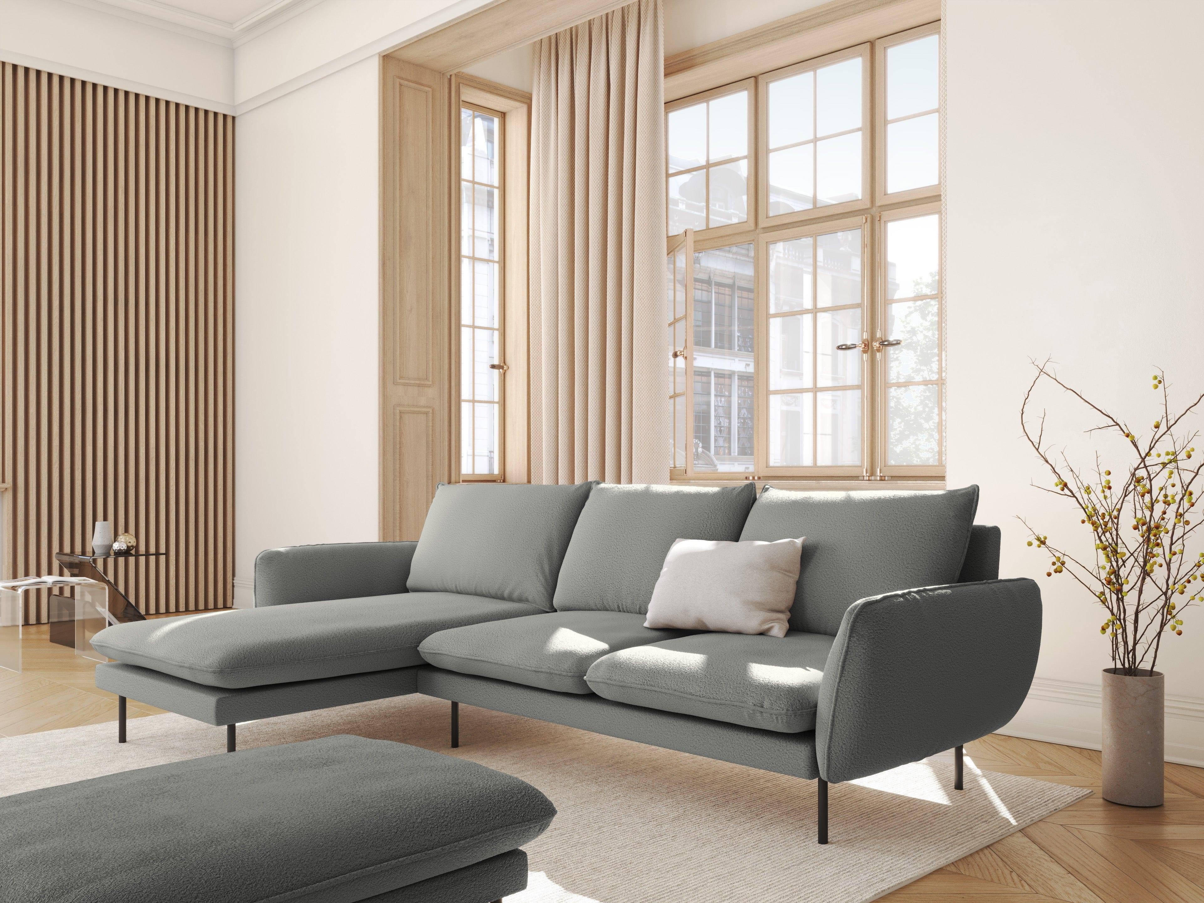 Narożnik w tkaninie boucle lewostronny VIENNA szary z czarną podstawą Cosmopolitan Design Eye on Design