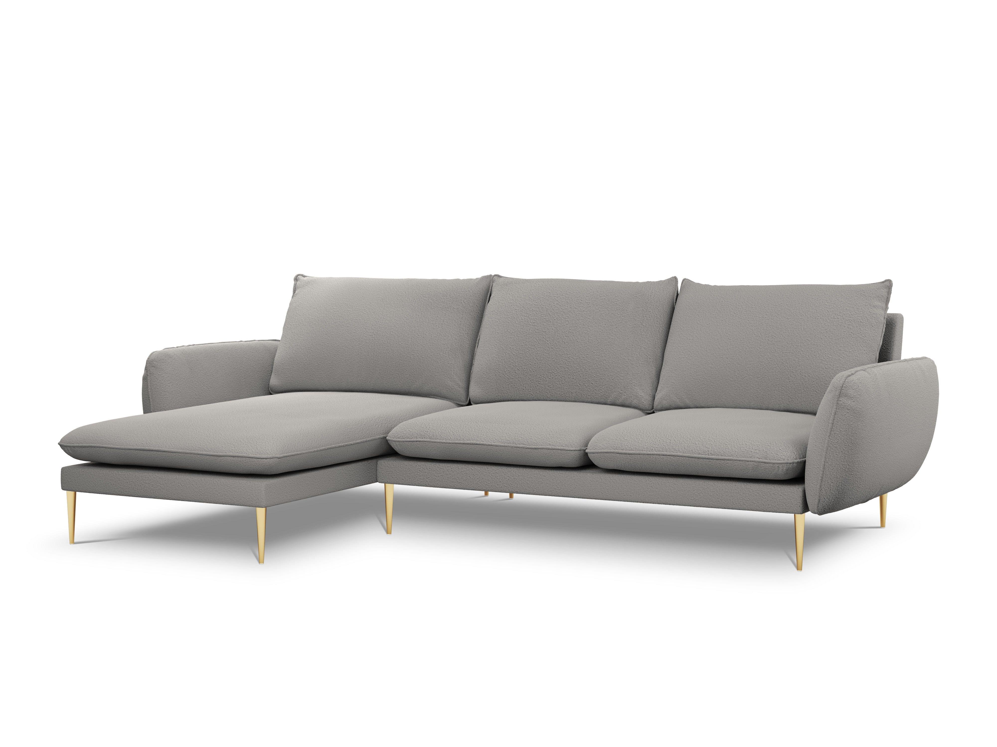 Narożnik w tkaninie boucle lewostronny VIENNA szary ze złotą podstawą Cosmopolitan Design Eye on Design