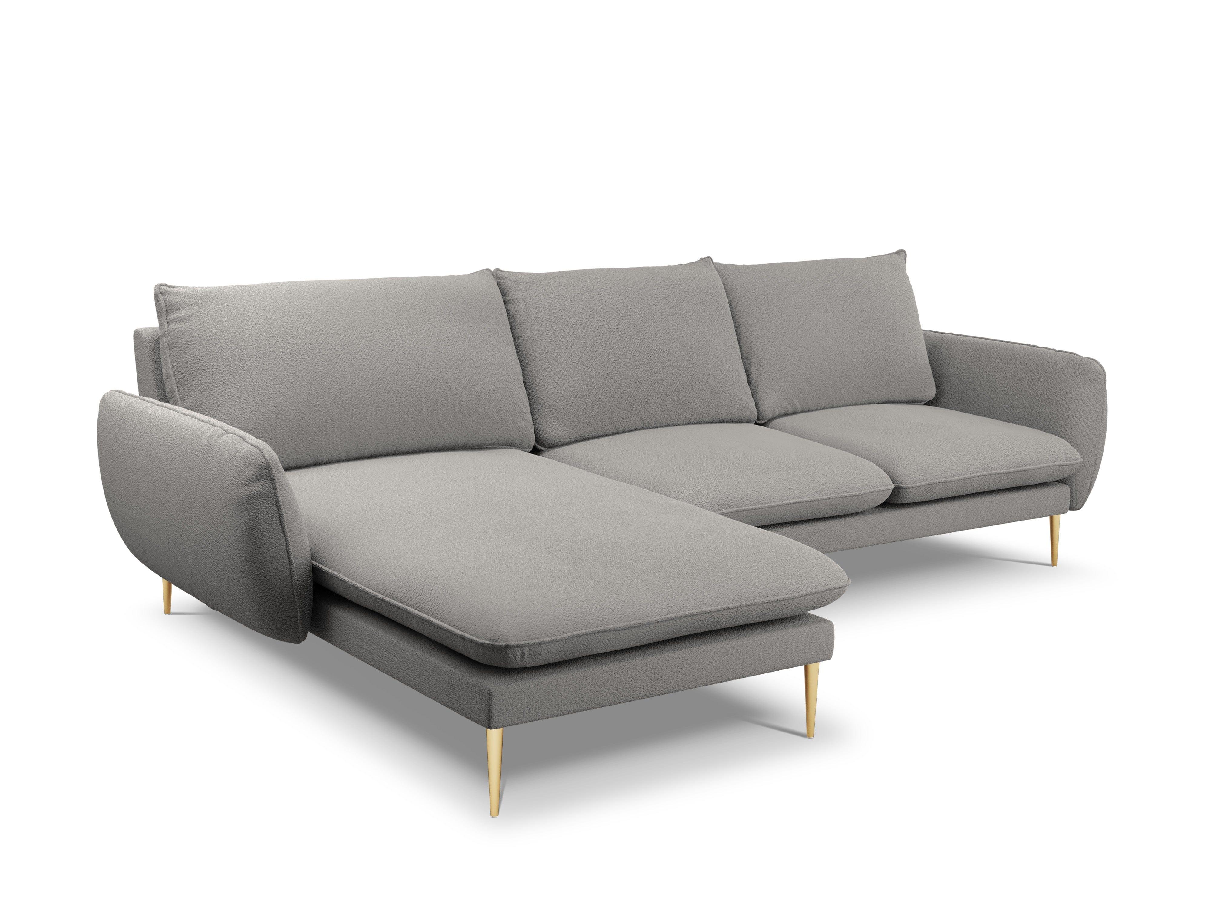 Narożnik w tkaninie boucle lewostronny VIENNA szary ze złotą podstawą Cosmopolitan Design Eye on Design