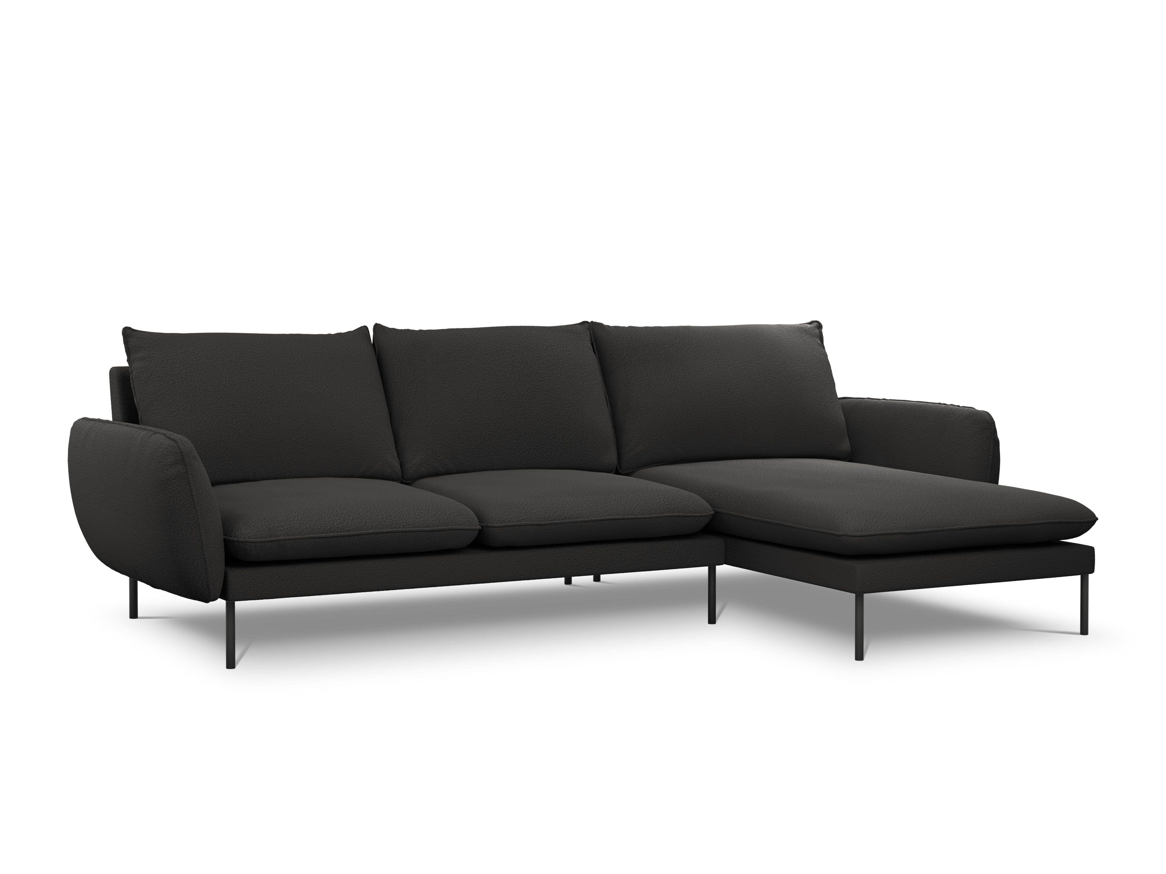 Narożnik w tkaninie boucle prawostronny VIENNA czarny z czarną podstawą Cosmopolitan Design Eye on Design