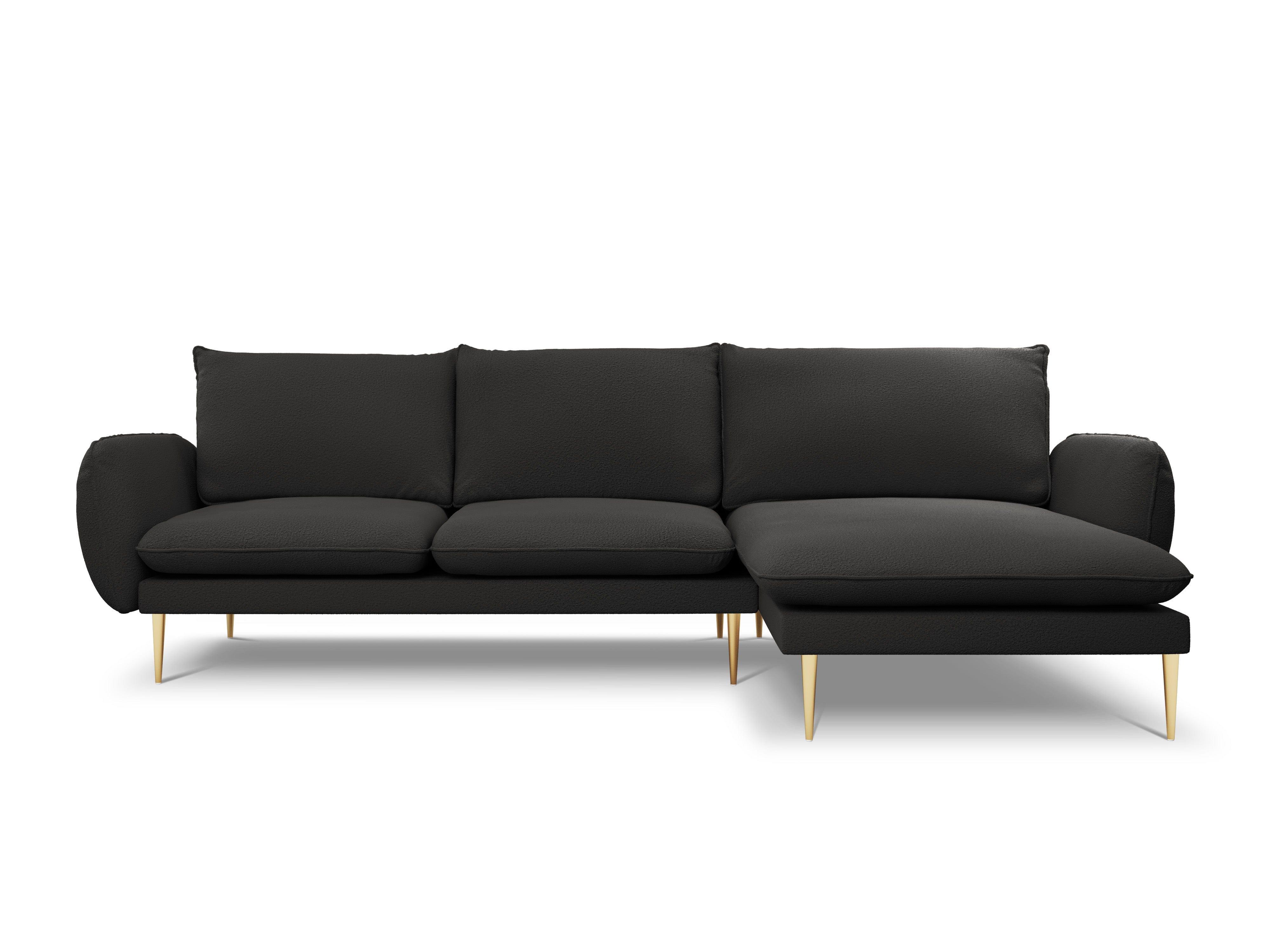 Narożnik w tkaninie boucle prawostronny VIENNA czarny ze złotą podstawą Cosmopolitan Design Eye on Design