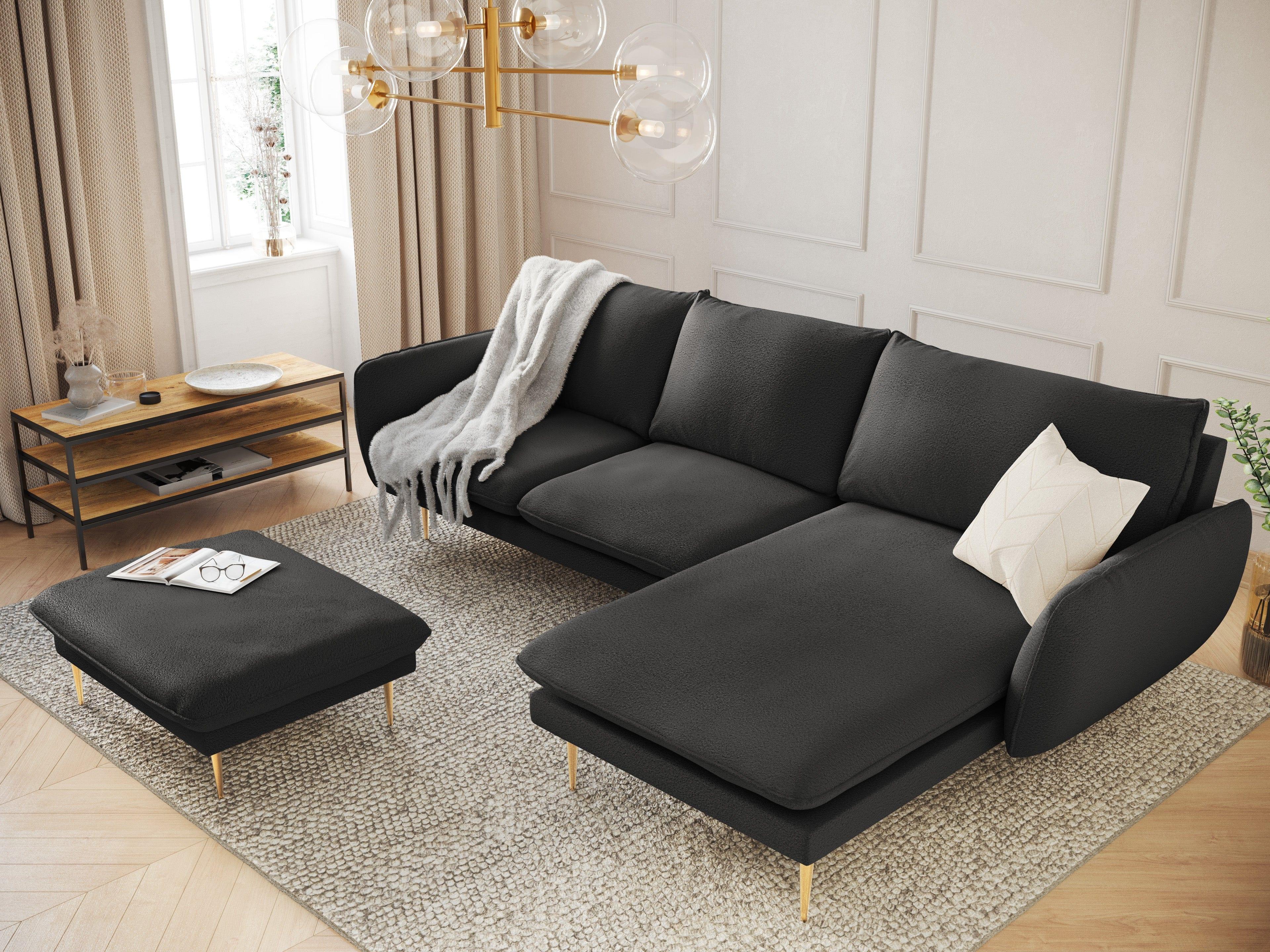 Narożnik w tkaninie boucle prawostronny VIENNA czarny ze złotą podstawą Cosmopolitan Design Eye on Design