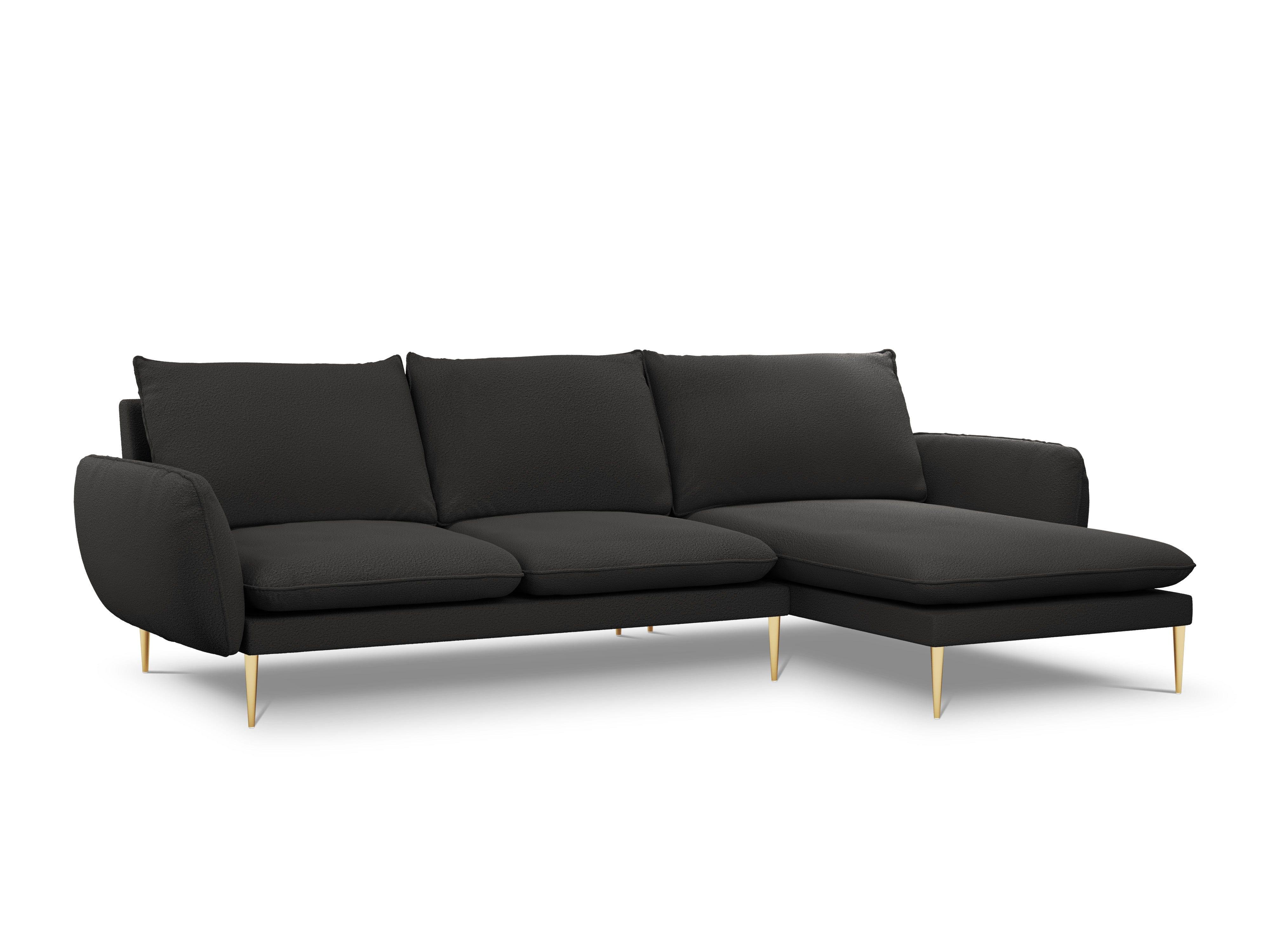 Narożnik w tkaninie boucle prawostronny VIENNA czarny ze złotą podstawą Cosmopolitan Design Eye on Design