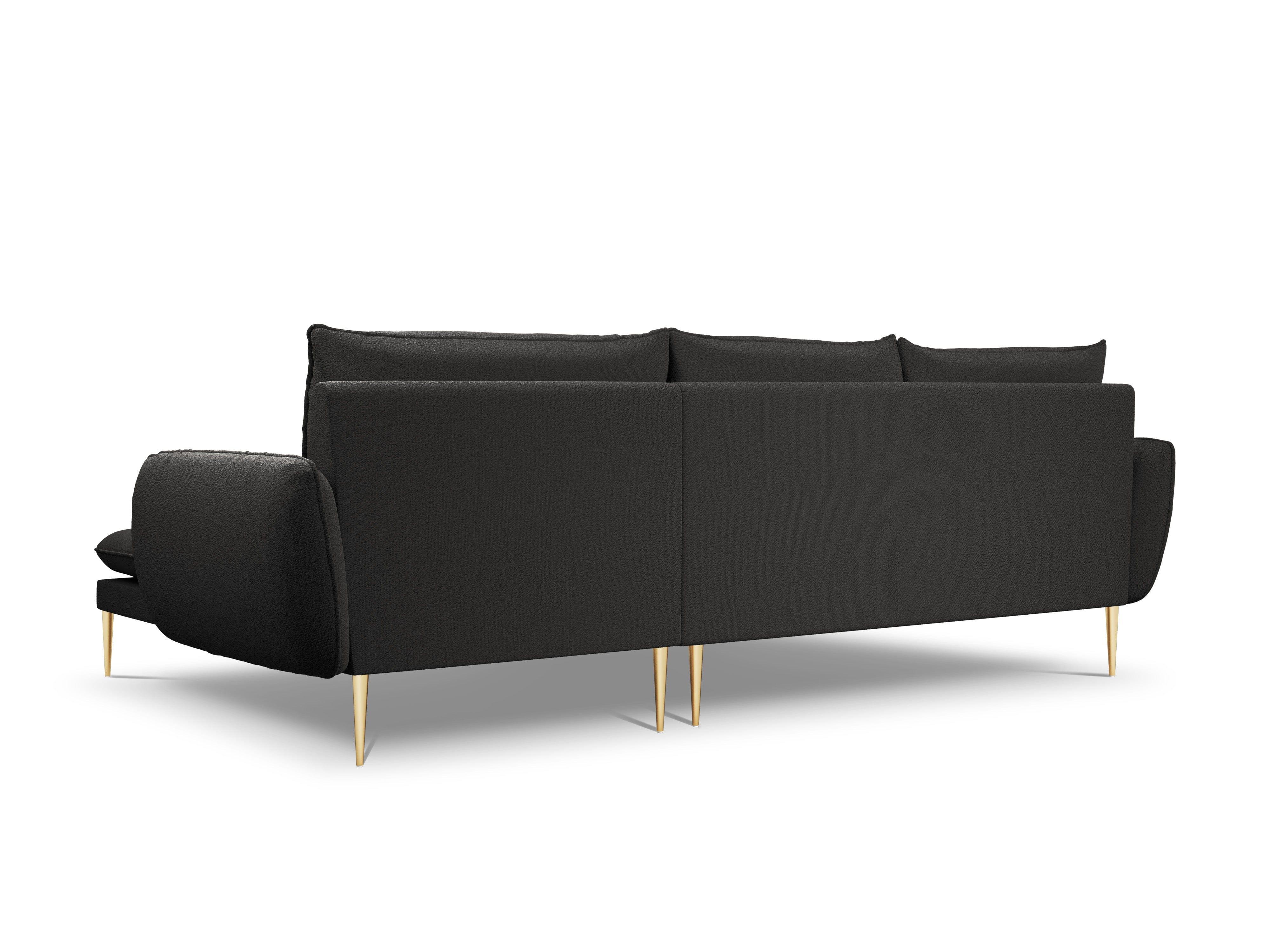 Narożnik w tkaninie boucle prawostronny VIENNA czarny ze złotą podstawą Cosmopolitan Design Eye on Design
